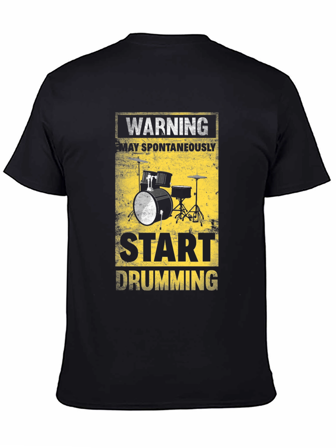 Camiseta Negra Warning: Start Drumming para Músicos