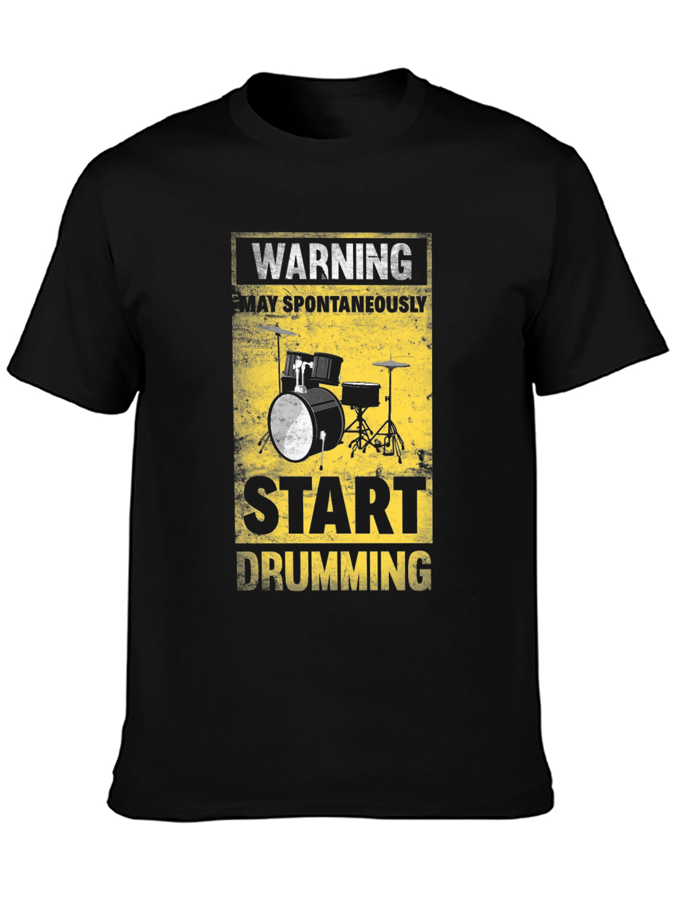 Camiseta Negra Warning: Start Drumming para Músicos