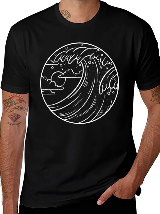Camiseta Negra Ola Estilo Japonés