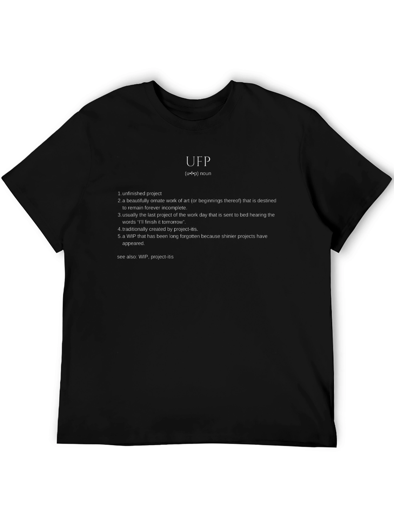 Camiseta Negra UFP: Proyecto Inacabado con Humor