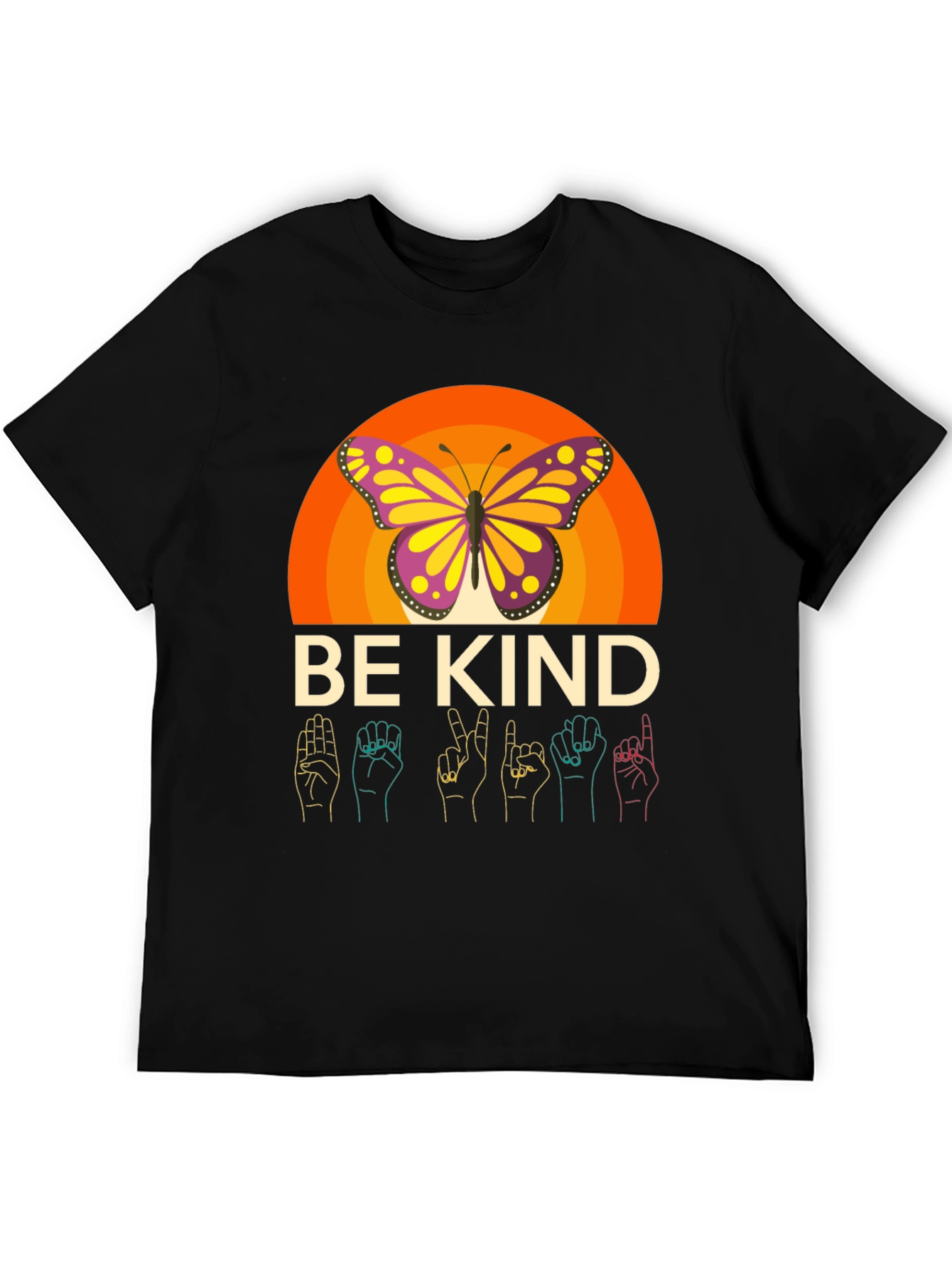 Camiseta Negra Be Kind Mariposa y Lenguaje de Señas