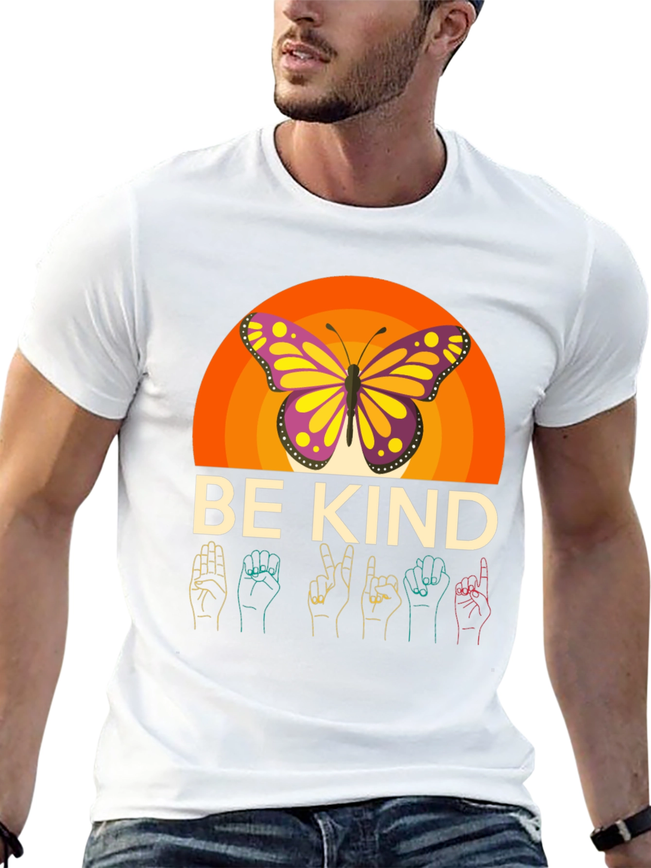 Camiseta Negra Be Kind Mariposa y Lenguaje de Señas