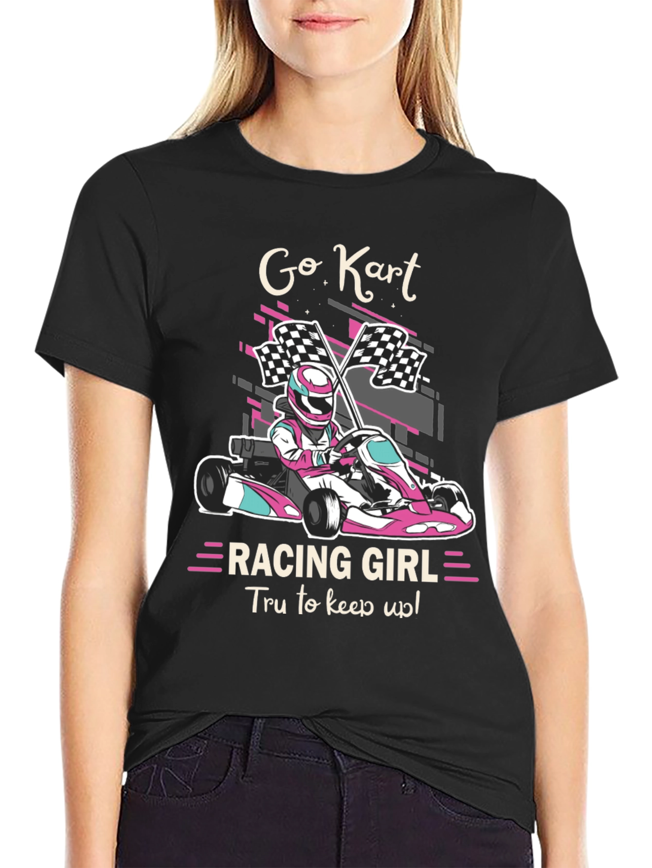 Camiseta Negra Go Kart Racing Girl