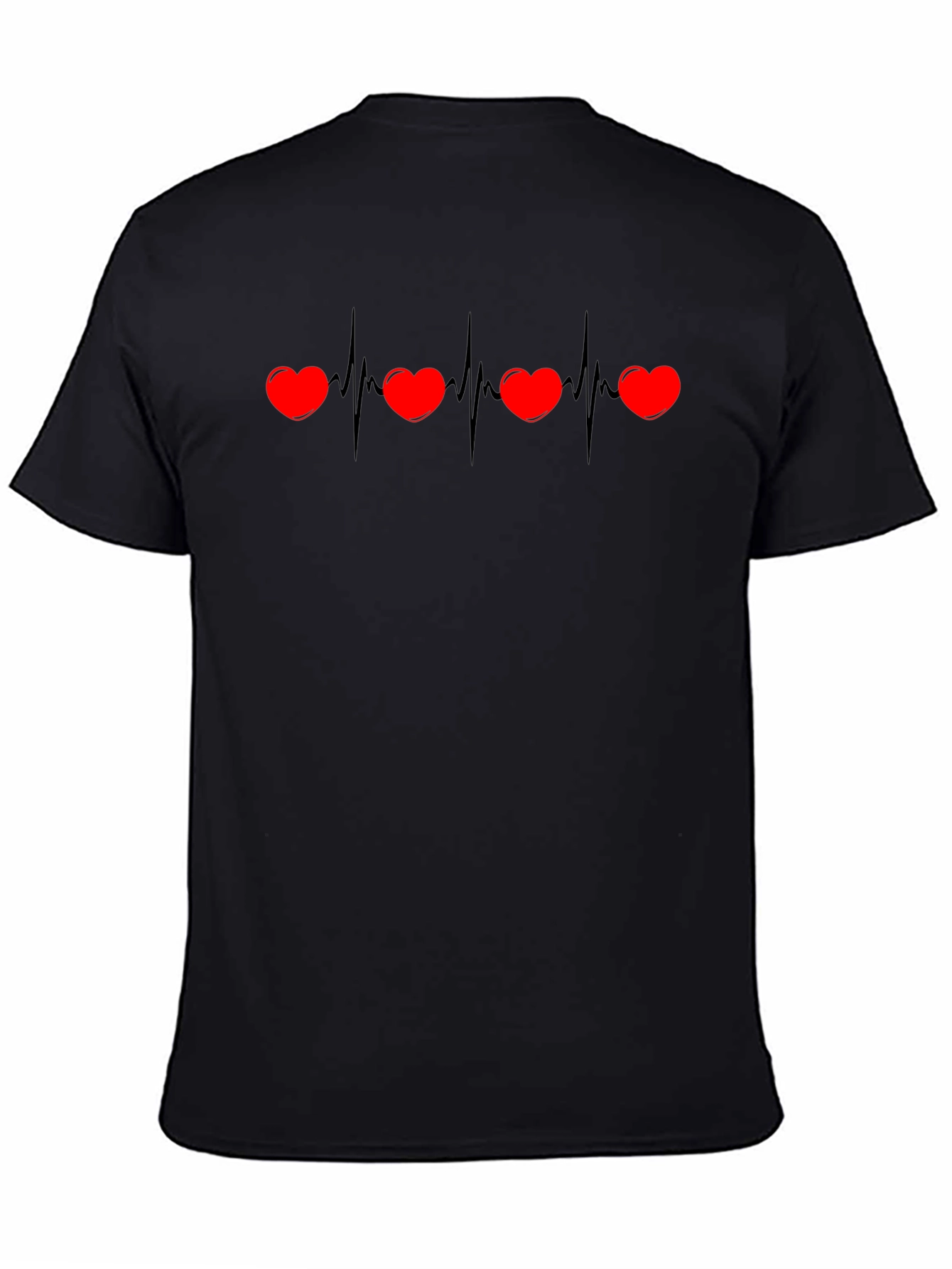 Camiseta Negra con Corazones Ritmo Cardíaco
