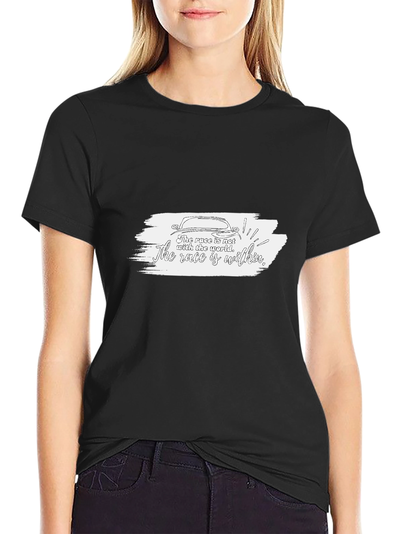 Camiseta Negra con Diseño Inspirador de Carrera
