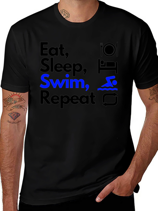 Camiseta Negra Deportiva Eat Sleep Swim Repeat