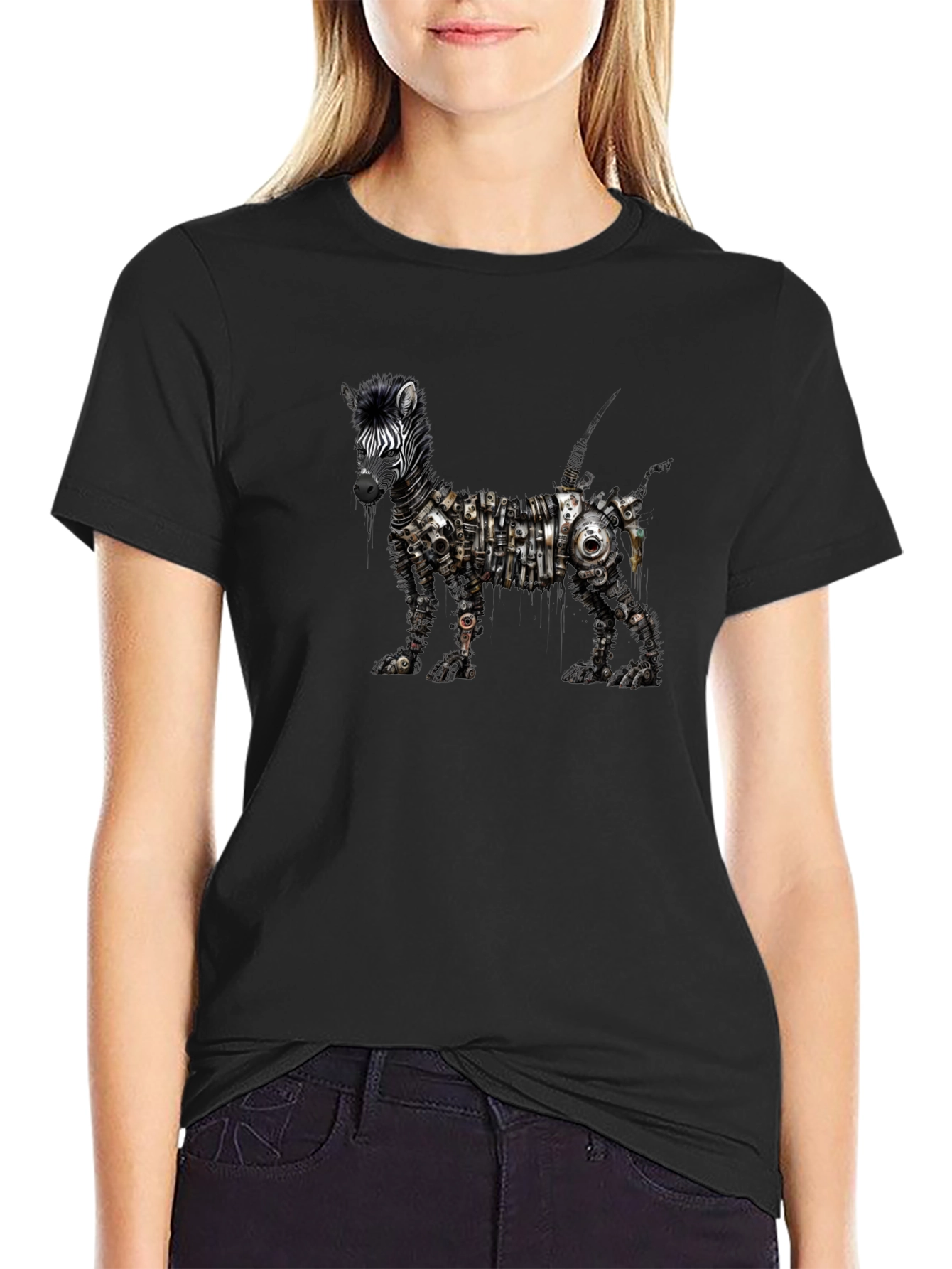 Camiseta Negra Estampado Cebra Mecánica