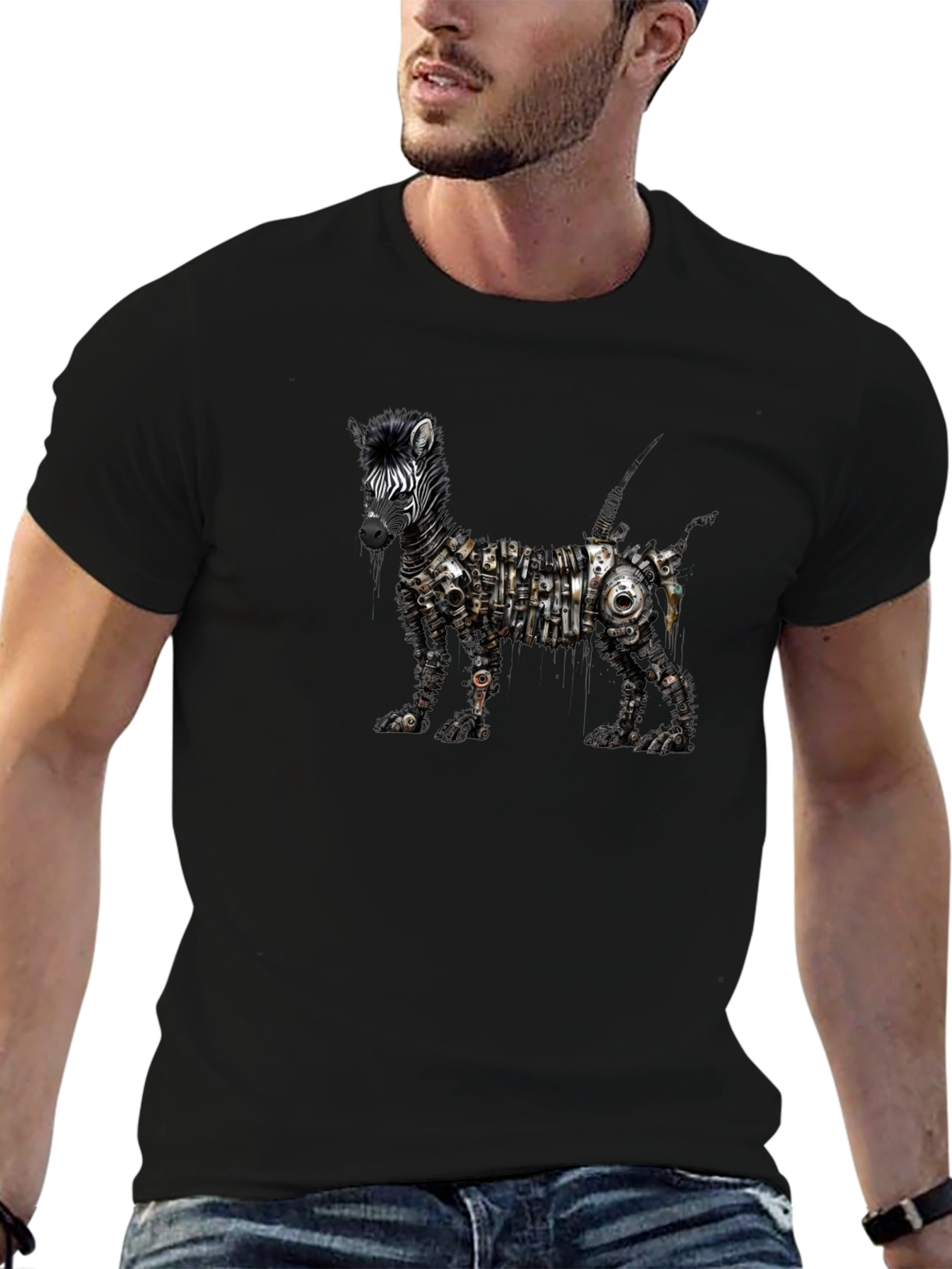 Camiseta Negra Estampado Cebra Mecánica