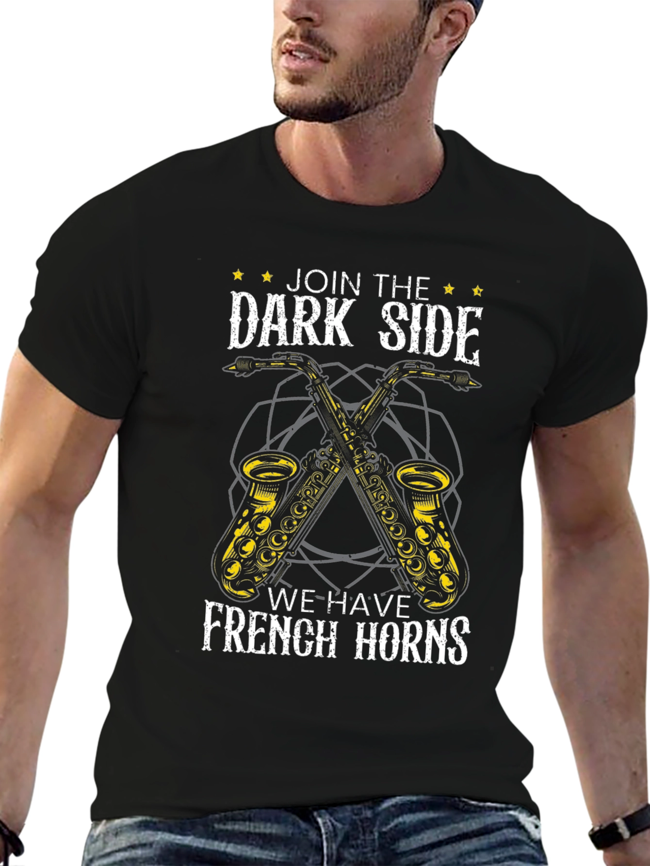 Camiseta Negra Lado Oscuro Saxofones Divertida