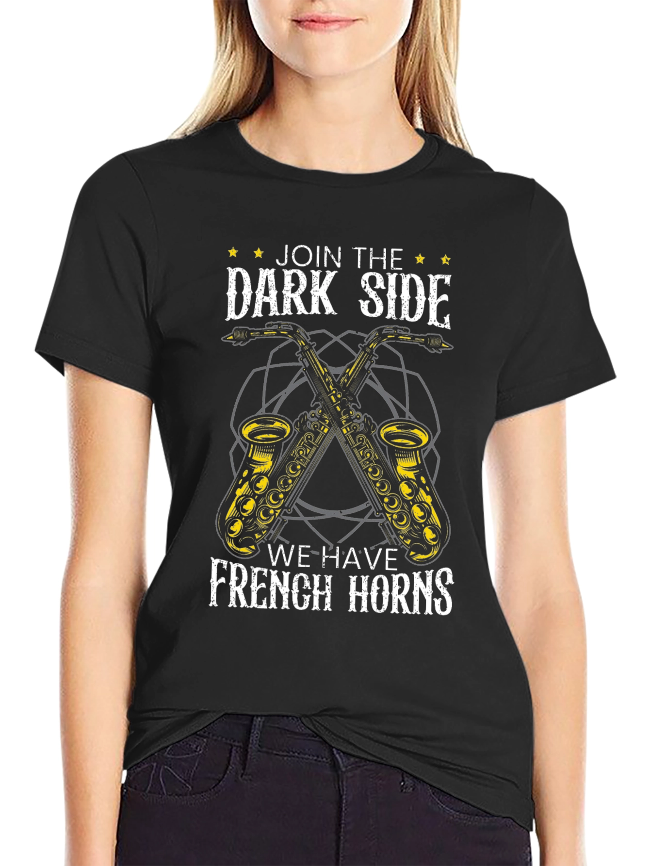 Camiseta Negra Lado Oscuro Saxofones Divertida