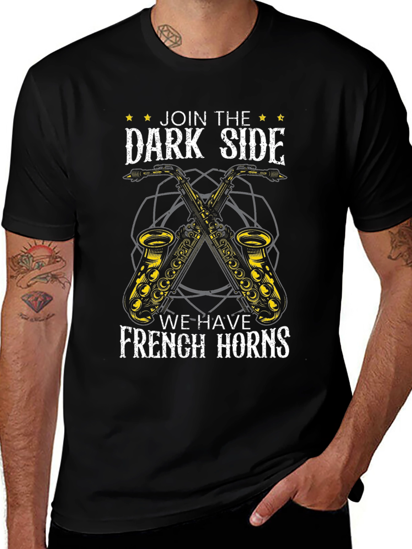 Camiseta Negra Lado Oscuro Saxofones Divertida