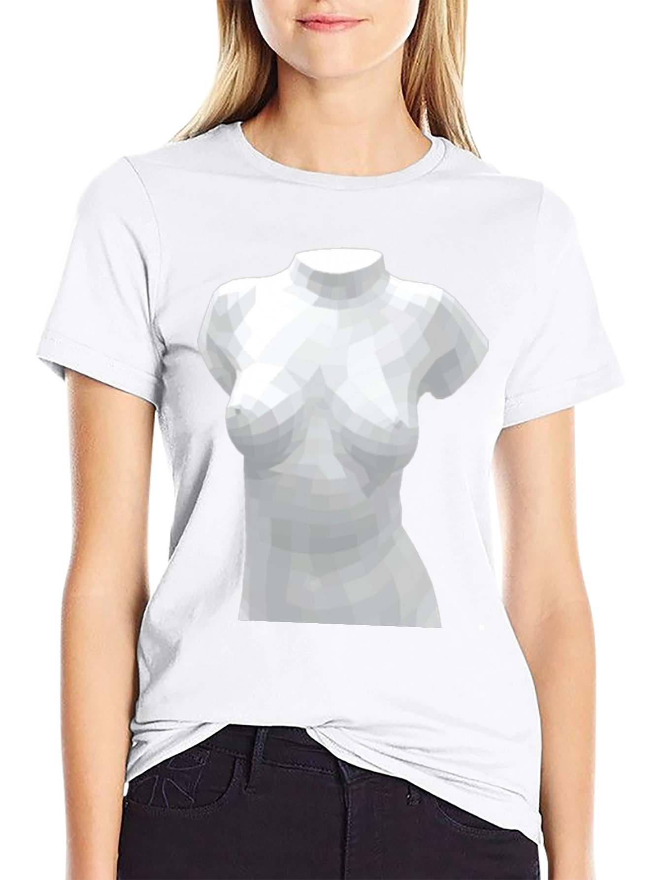 Camiseta Negra con Diseño Abstracto de Busto Femenino