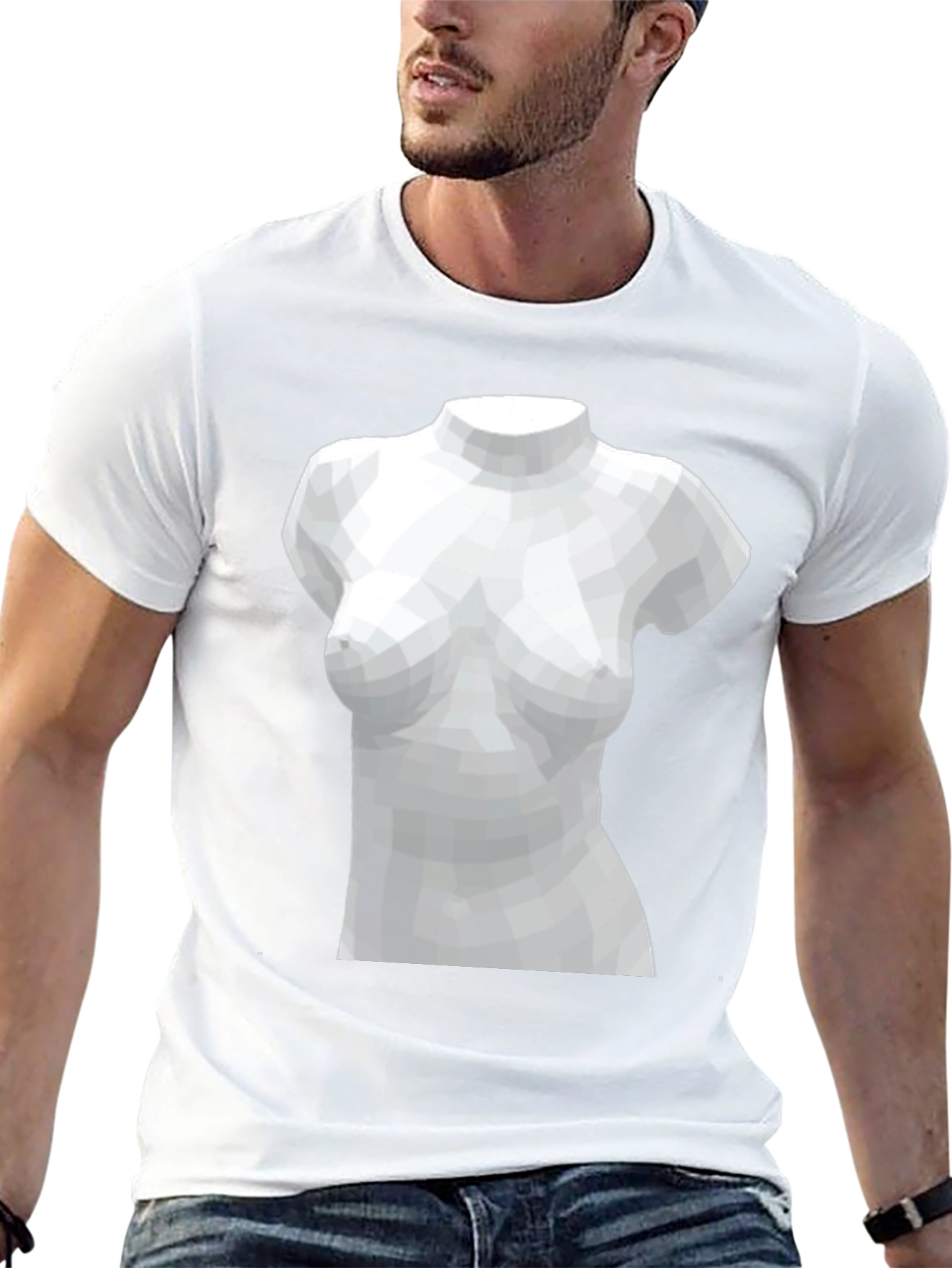 Camiseta Negra con Diseño Abstracto de Busto Femenino