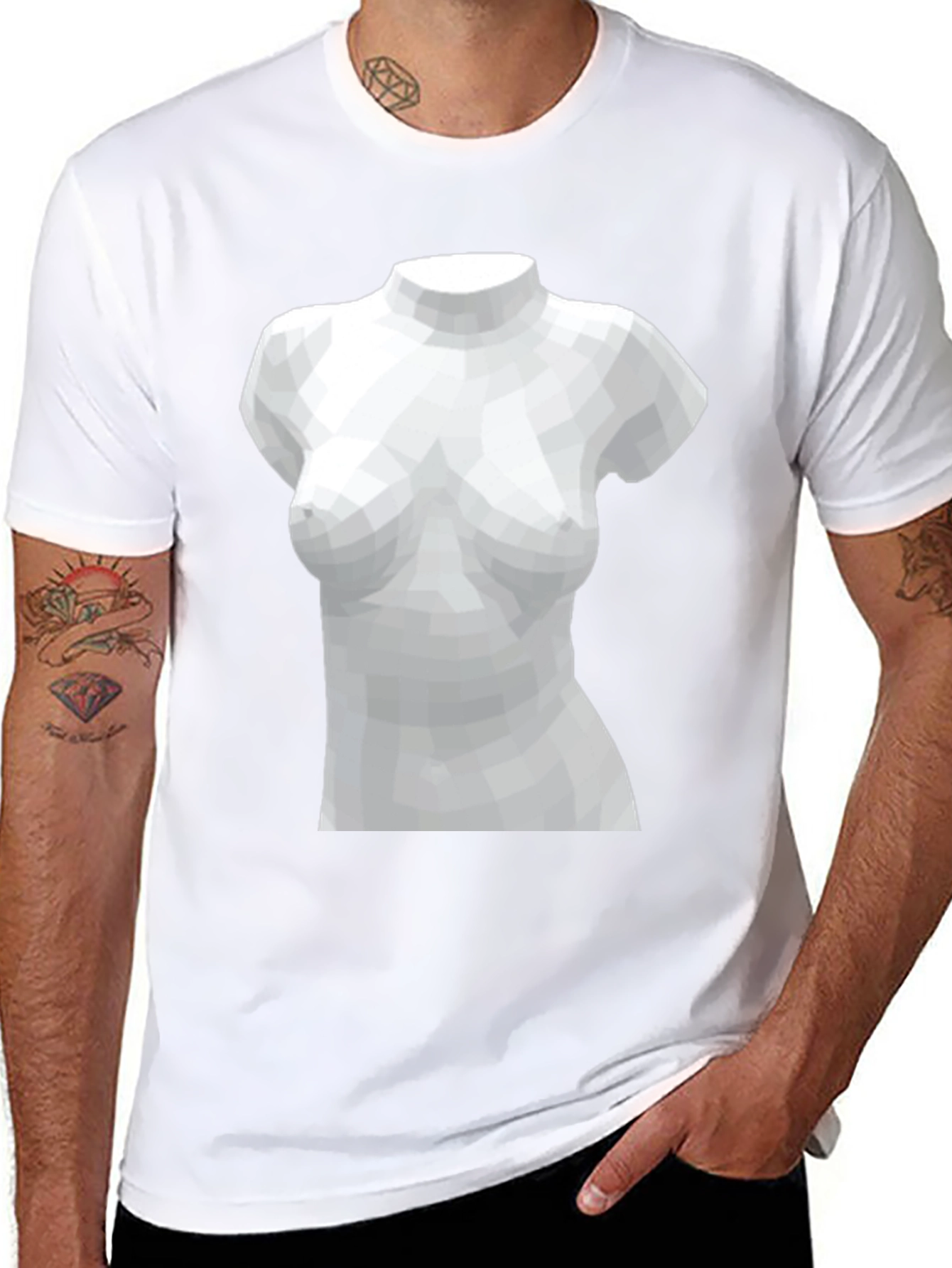 Camiseta Negra con Diseño Abstracto de Busto Femenino
