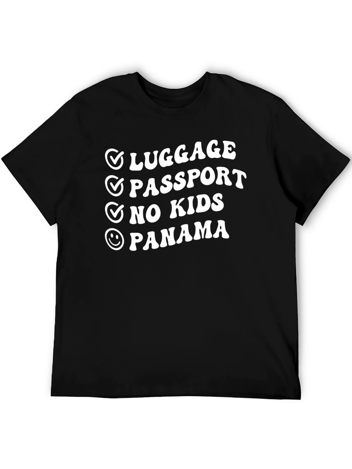 Camiseta Negra Vacaciones: Equipaje Pasaporte ¡Sin Niños Panamá!