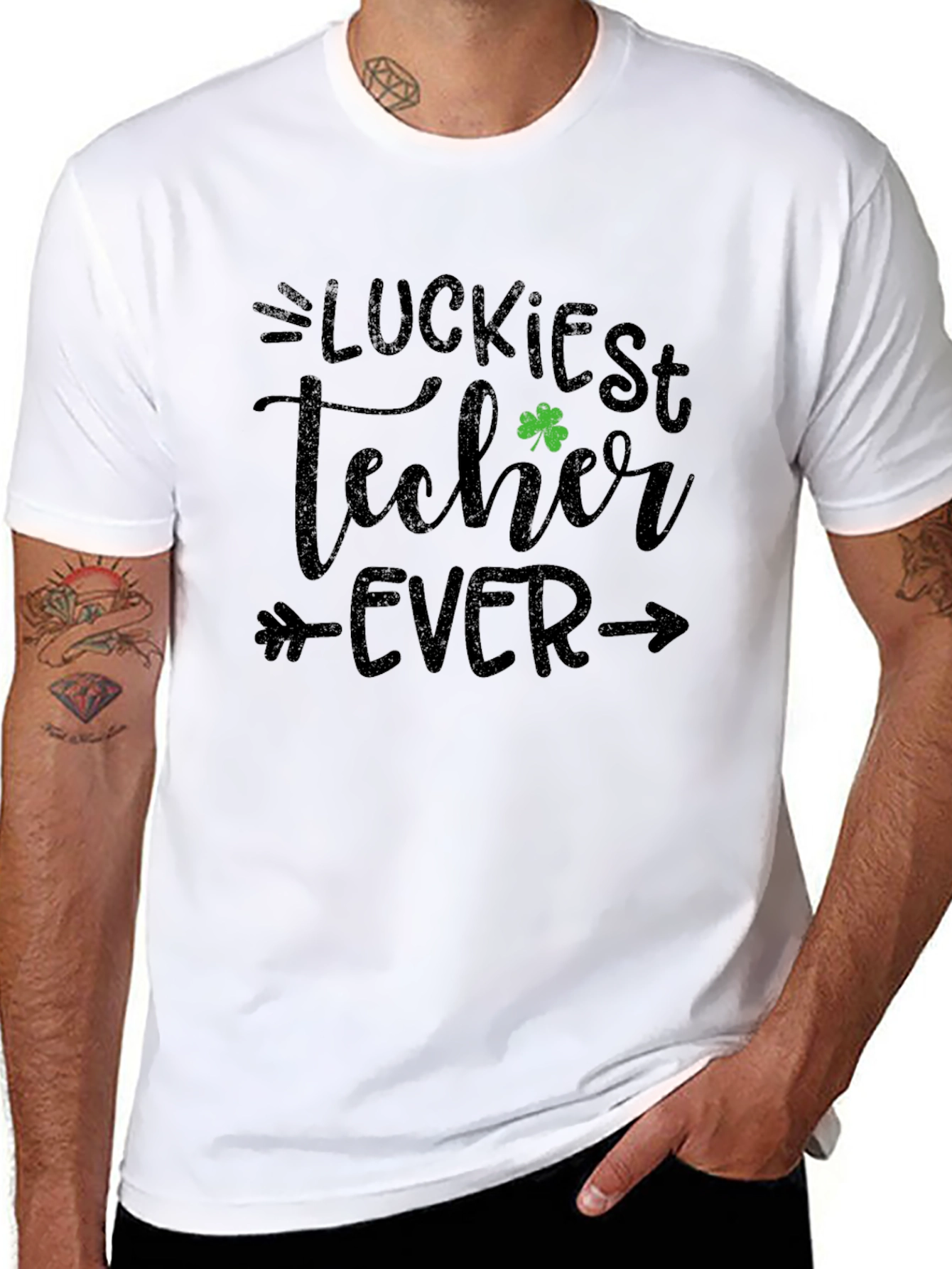 Camiseta Negra Suerte Profesor - Diseño Trébol