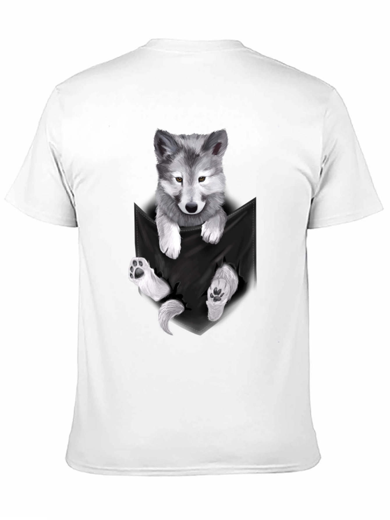Wolf Pup Pocket Print T-Shirt - Black