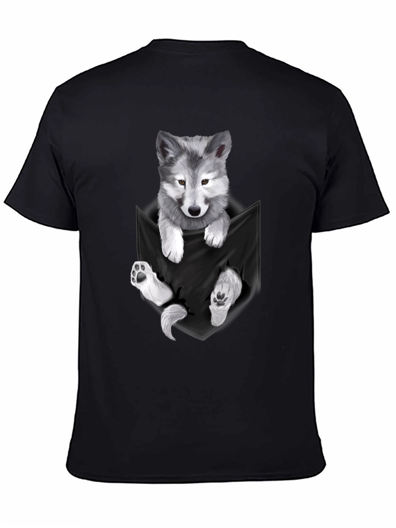 Wolf Pup Pocket Print T-Shirt - Black