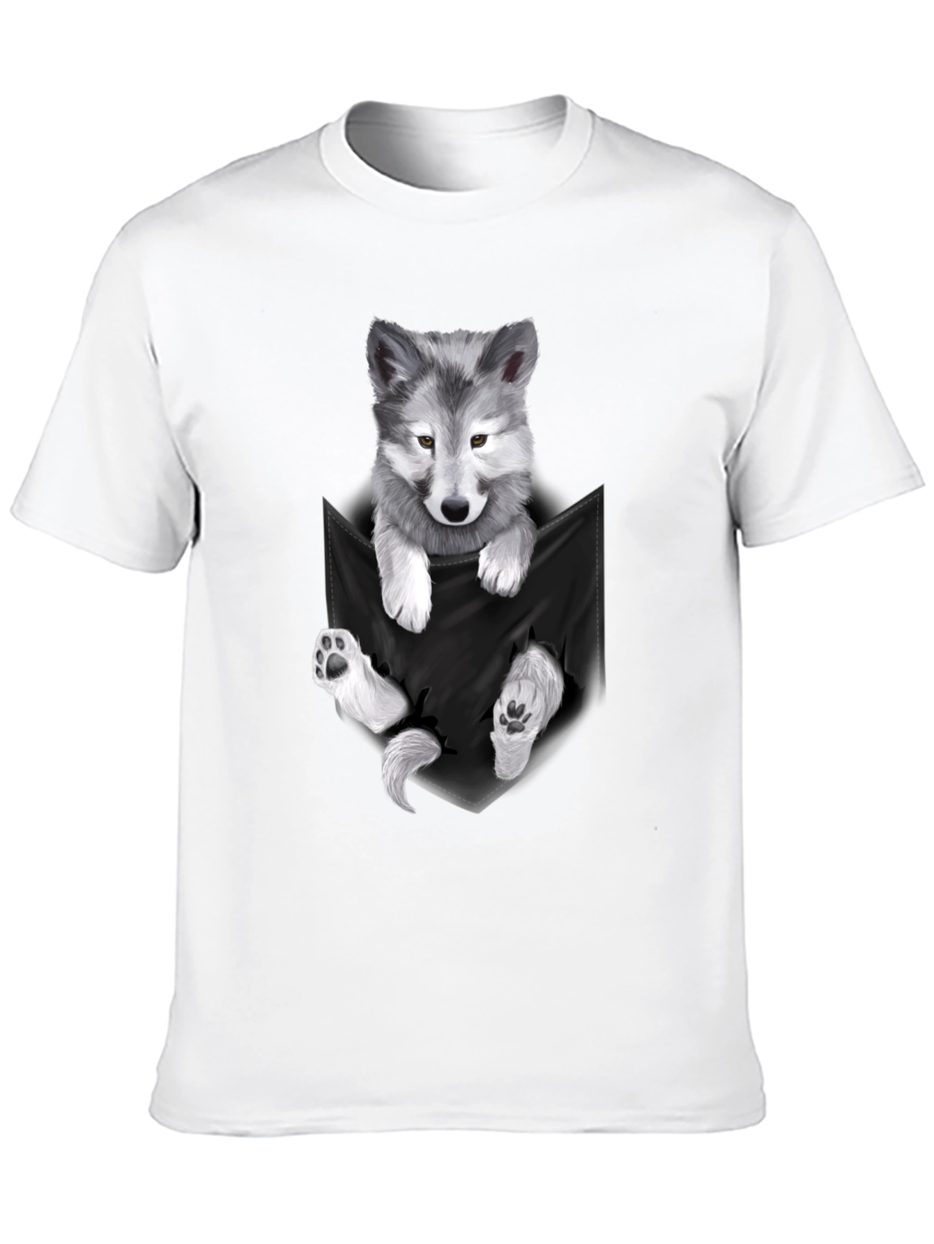 Wolf Pup Pocket Print T-Shirt - Black
