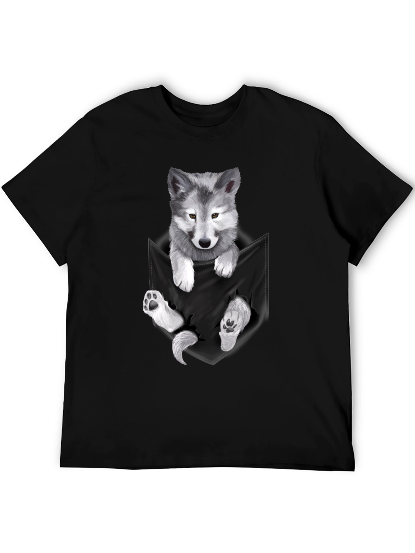 Wolf Pup Pocket Print T-Shirt - Black