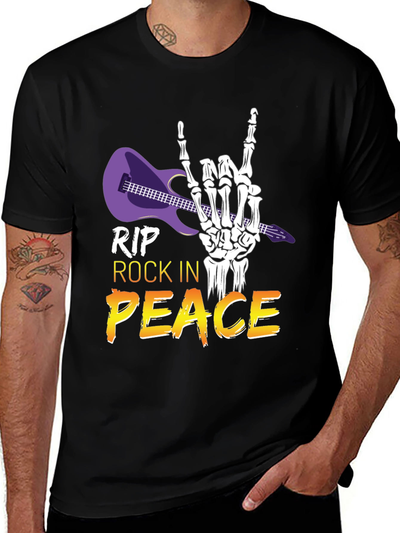 Camiseta Rock n Roll RIP Peace Esqueleto