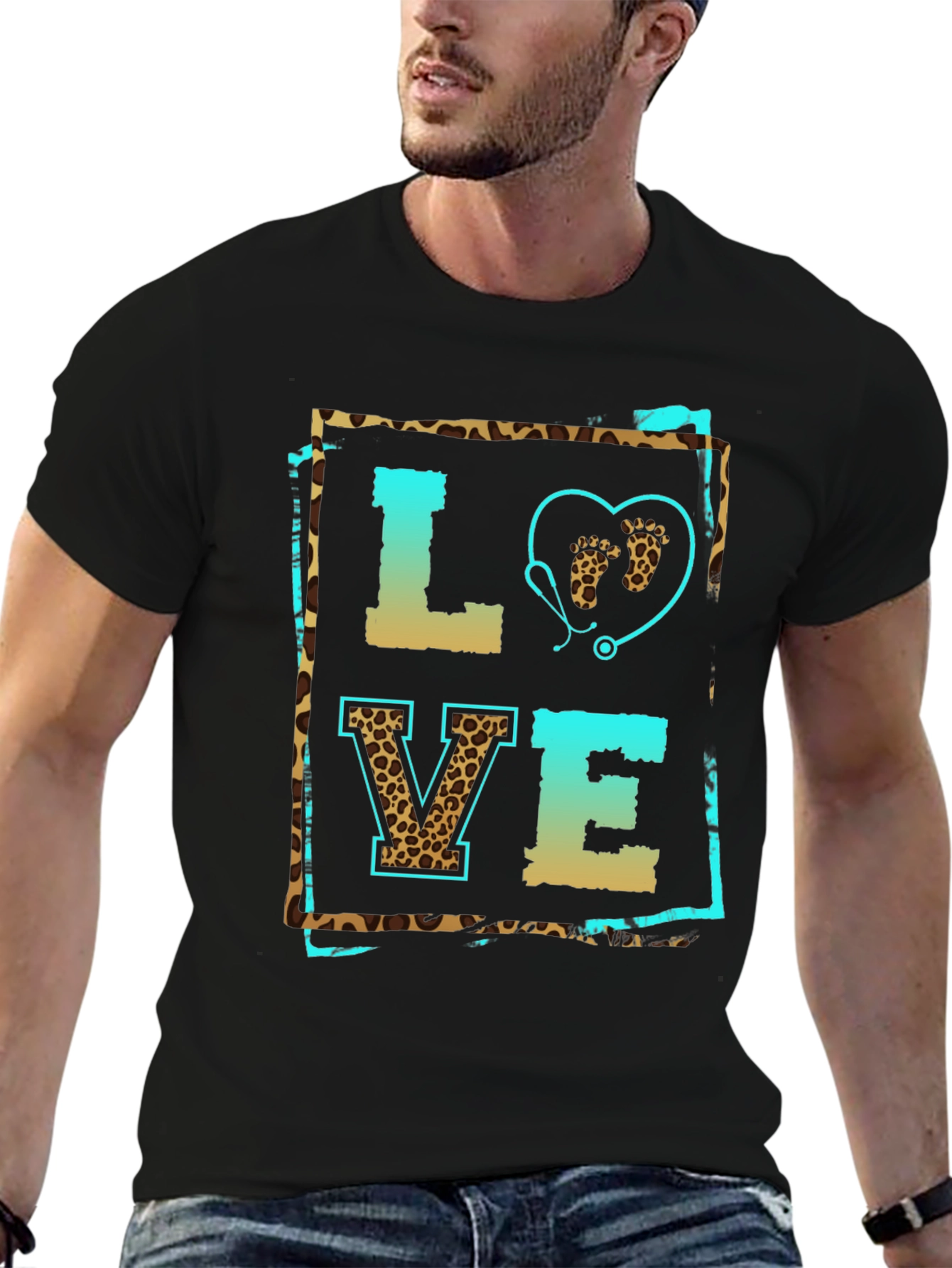 Camiseta Negra LOVE de Enfermería con Estetoscopio