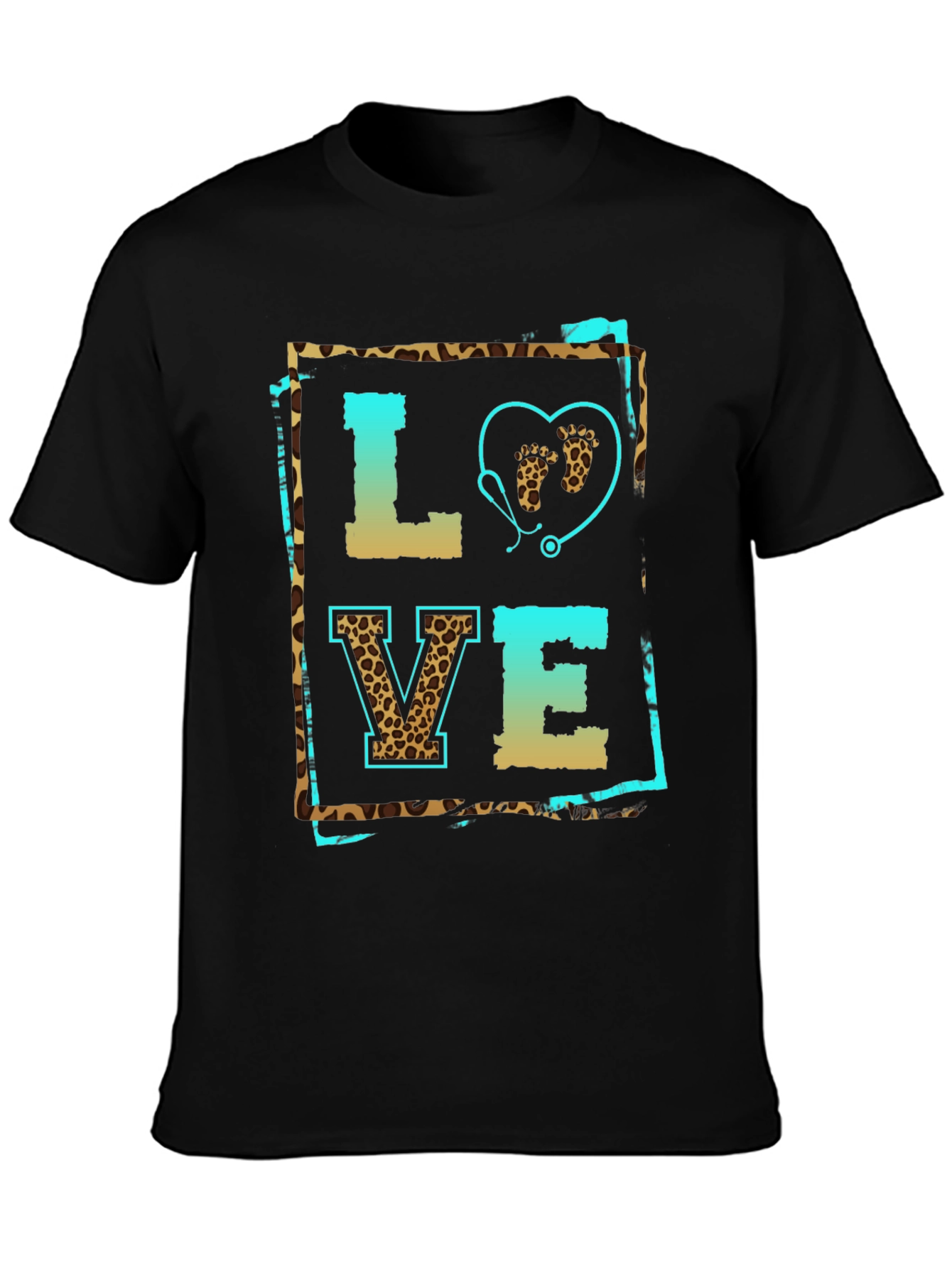 Camiseta Negra LOVE de Enfermería con Estetoscopio
