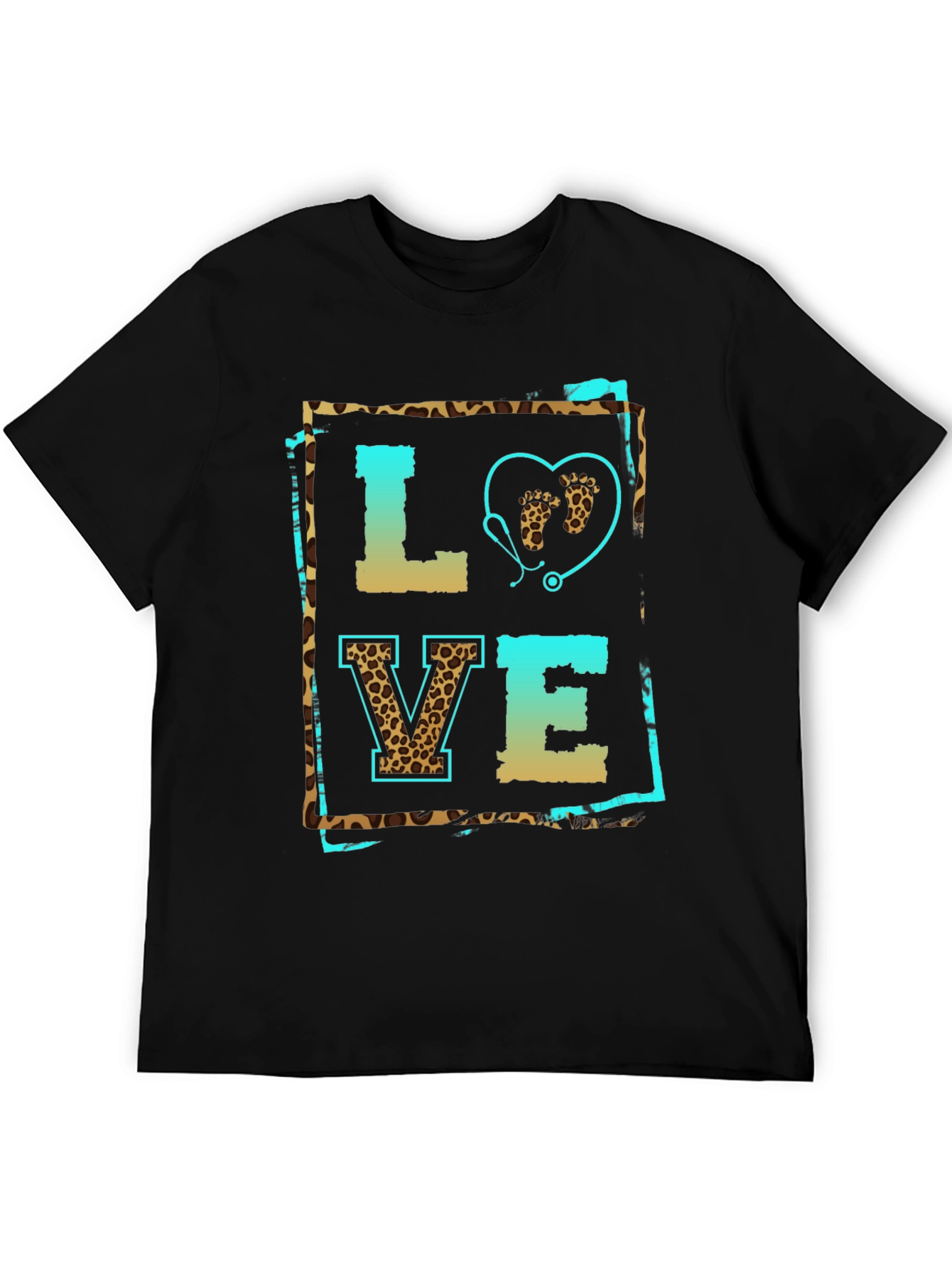 Camiseta Negra LOVE de Enfermería con Estetoscopio