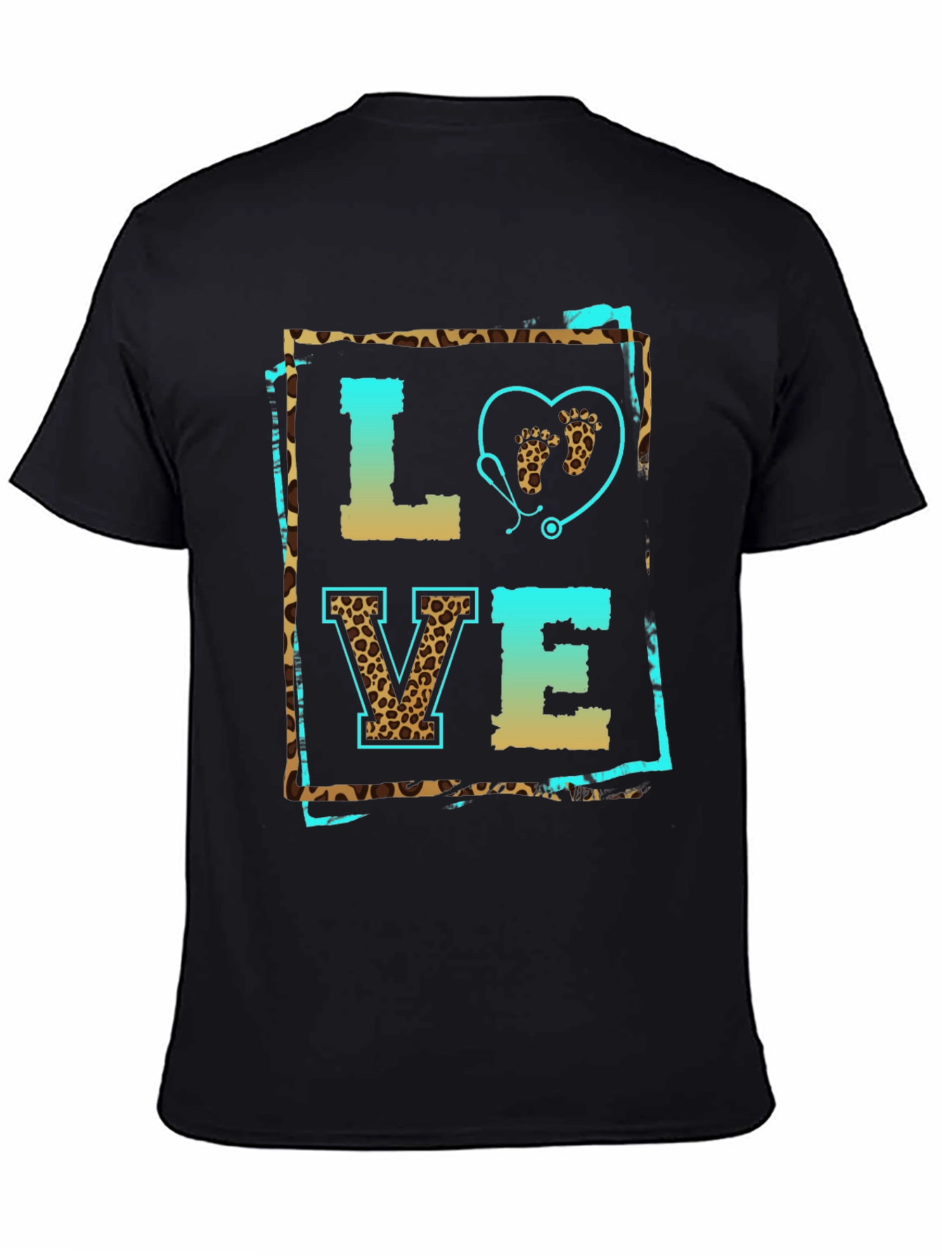 Camiseta Negra LOVE de Enfermería con Estetoscopio