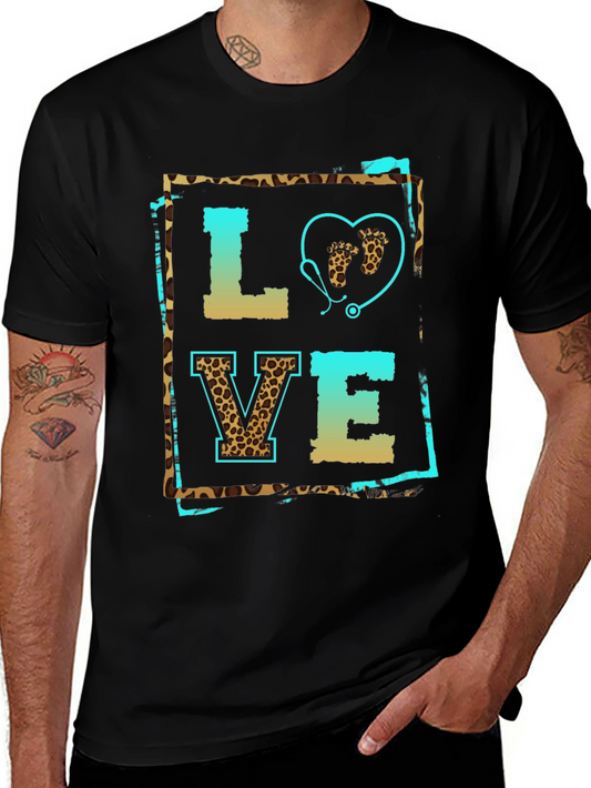 Camiseta Negra LOVE de Enfermería con Estetoscopio