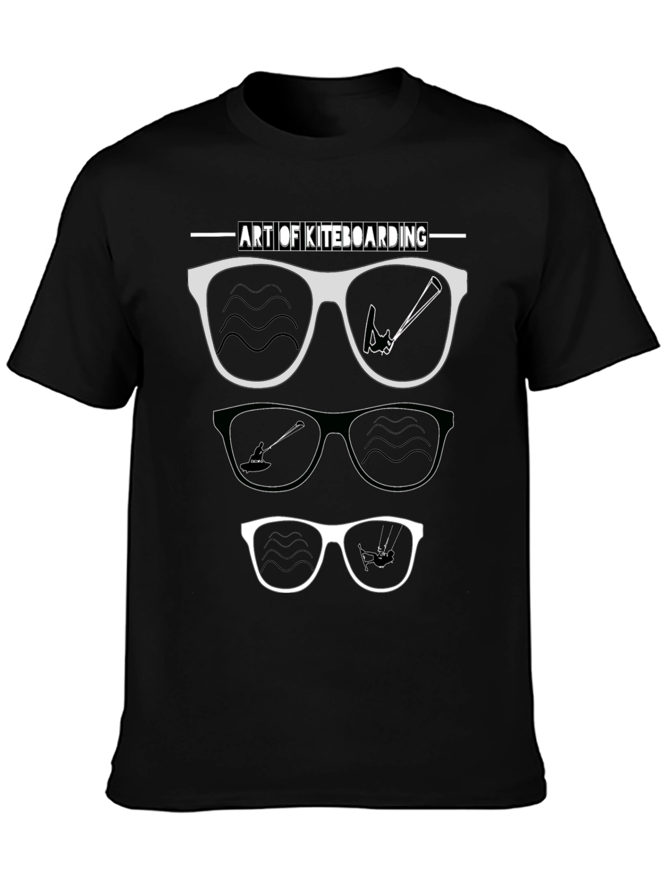 Camiseta Negra Arte Kiteboarding Gafas Sol
