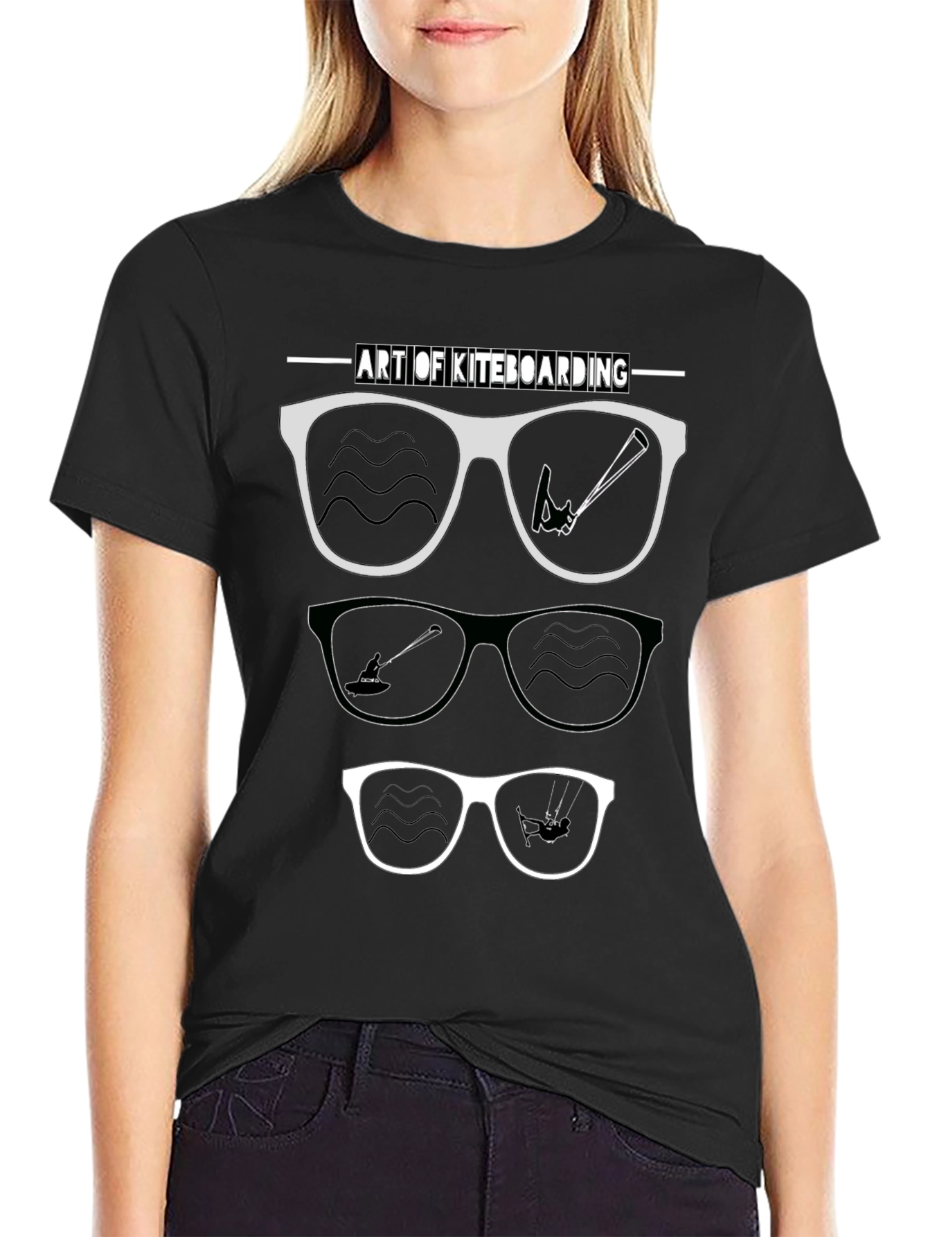 Camiseta Negra Arte Kiteboarding Gafas Sol