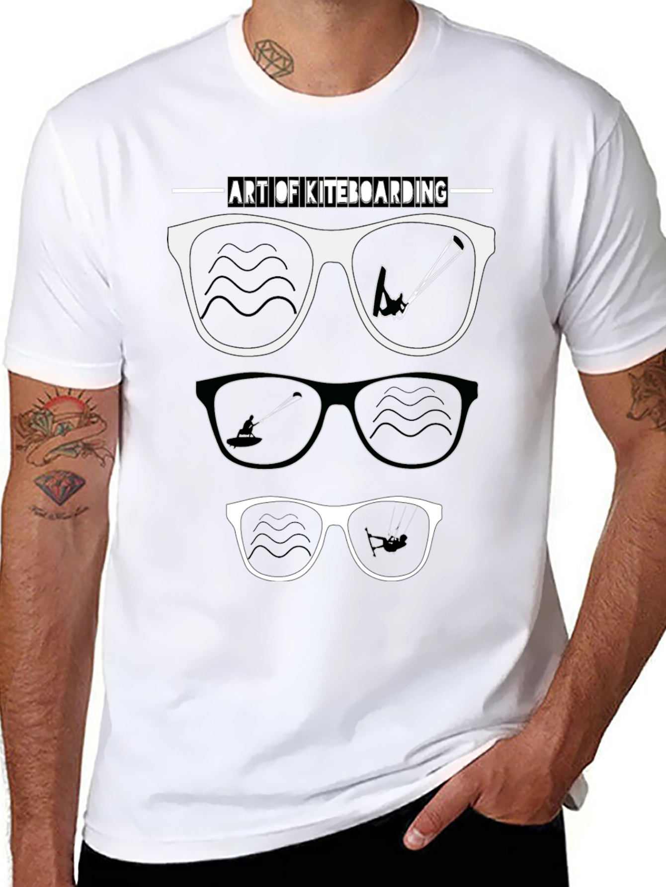 Camiseta Negra Arte Kiteboarding Gafas Sol