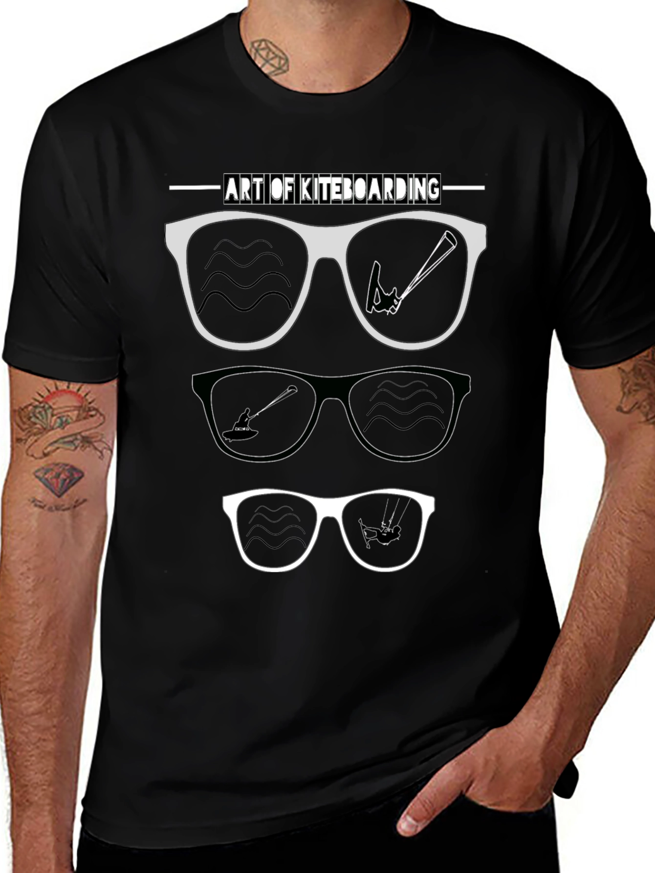 Camiseta Negra Arte Kiteboarding Gafas Sol