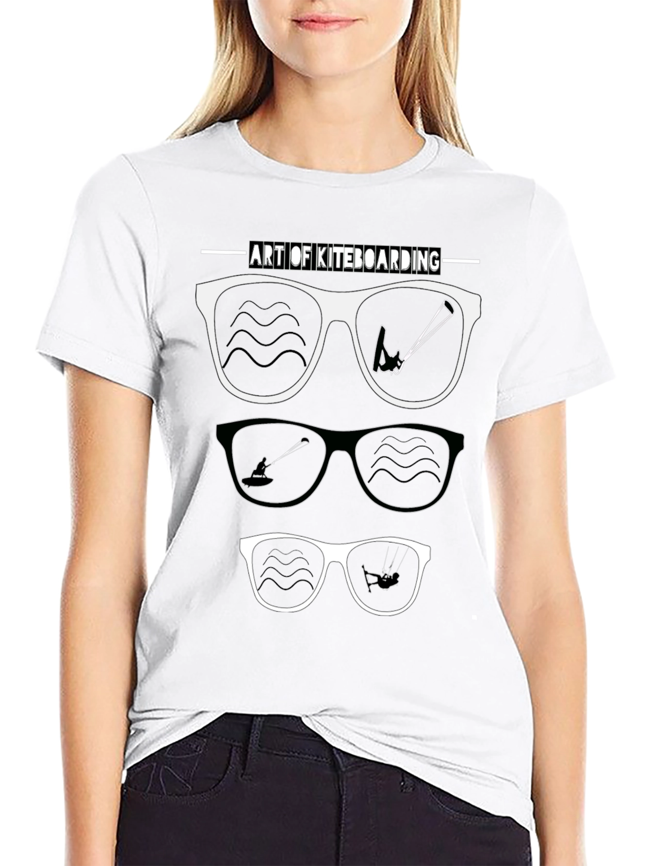 Camiseta Negra Arte Kiteboarding Gafas Sol