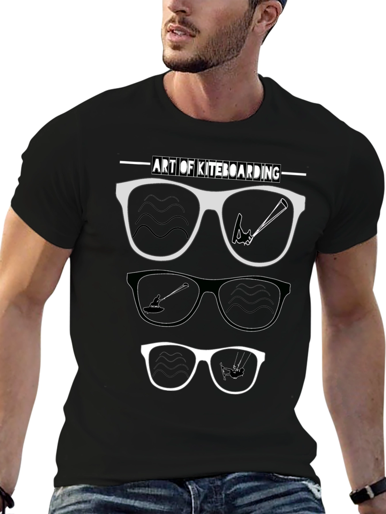 Camiseta Negra Arte Kiteboarding Gafas Sol