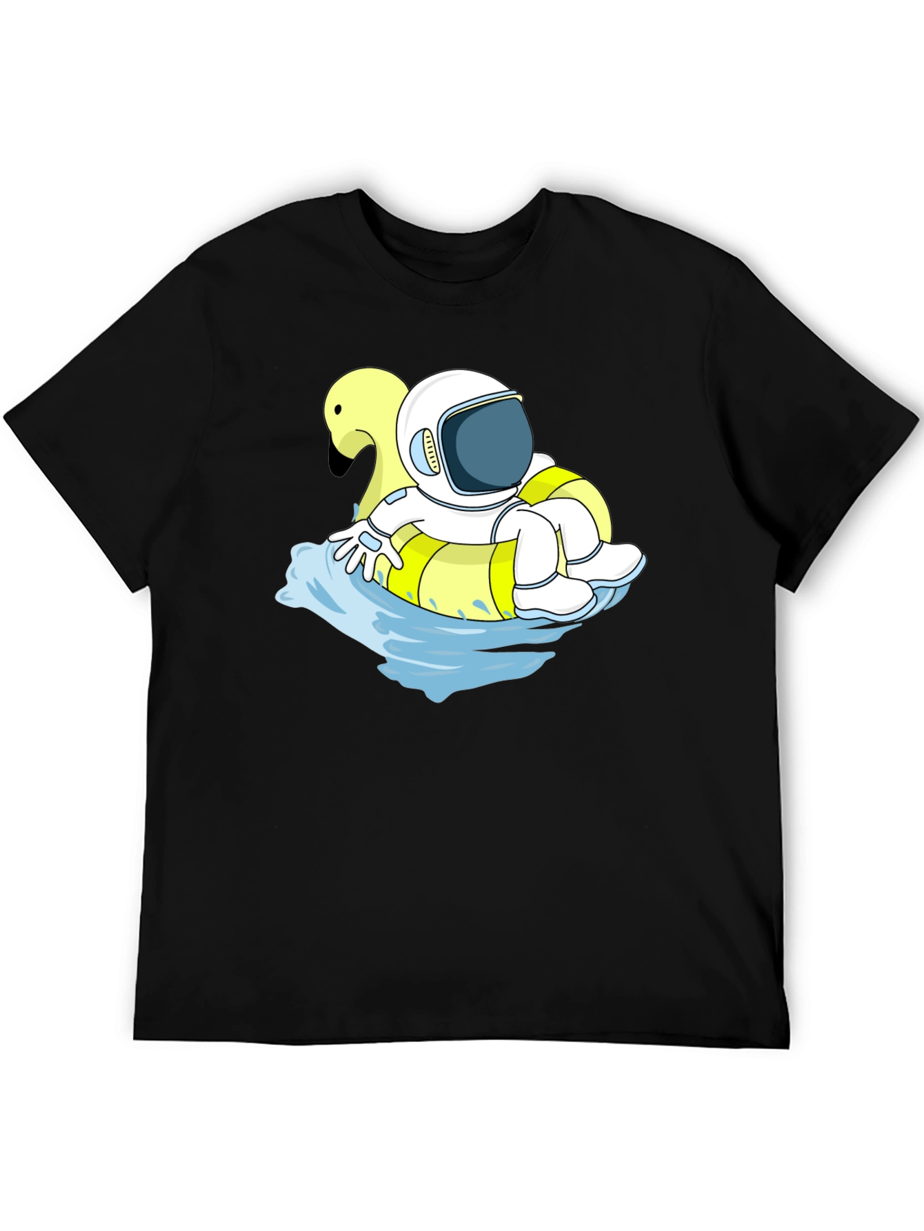 Camiseta Negra Astronauta Flotando con Cisne