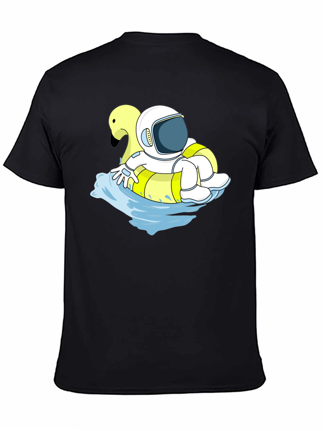Camiseta Negra Astronauta Flotando con Cisne