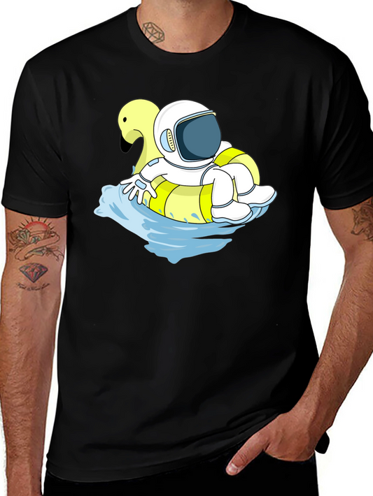 Camiseta Negra Astronauta Flotando con Cisne