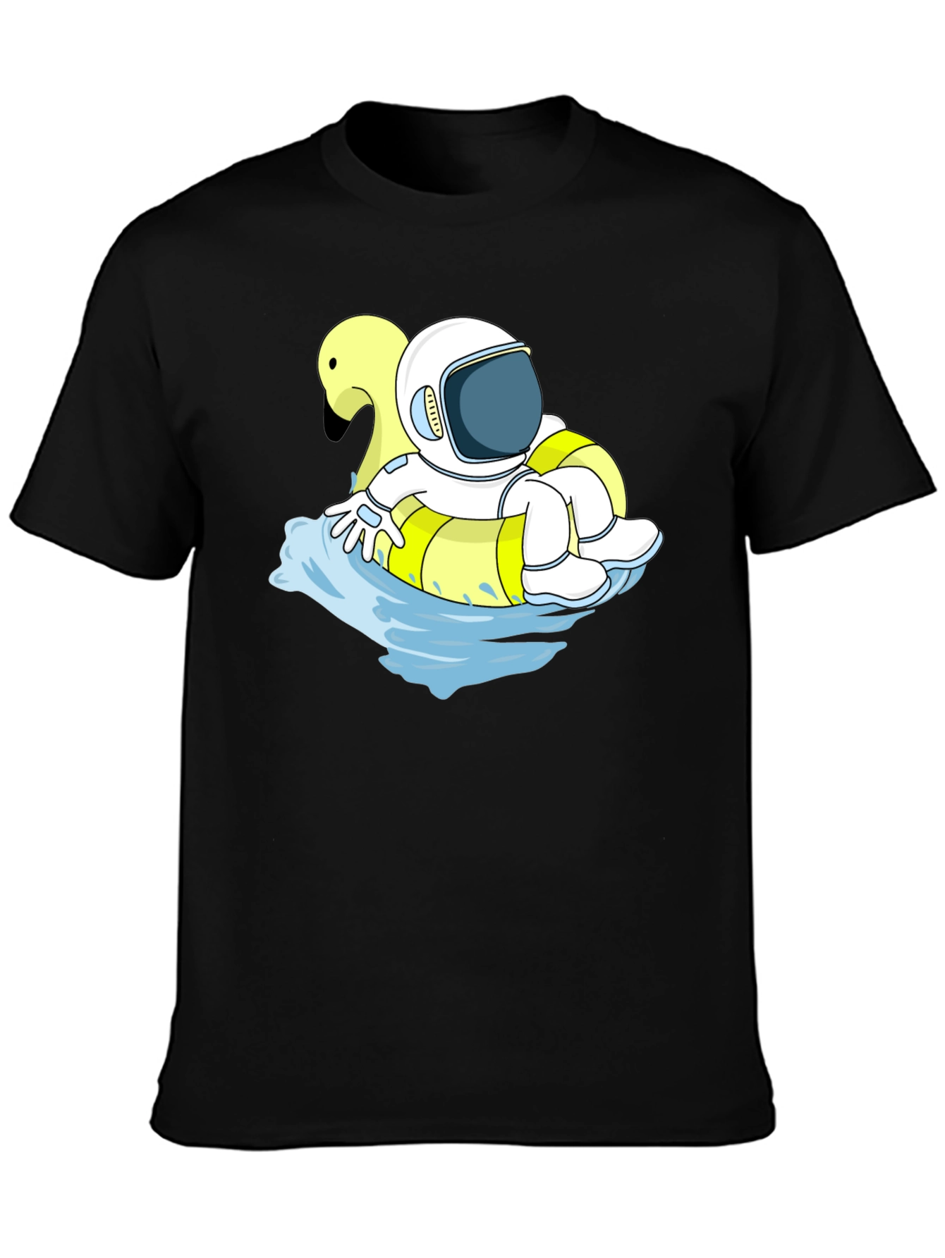 Camiseta Negra Astronauta Flotando con Cisne