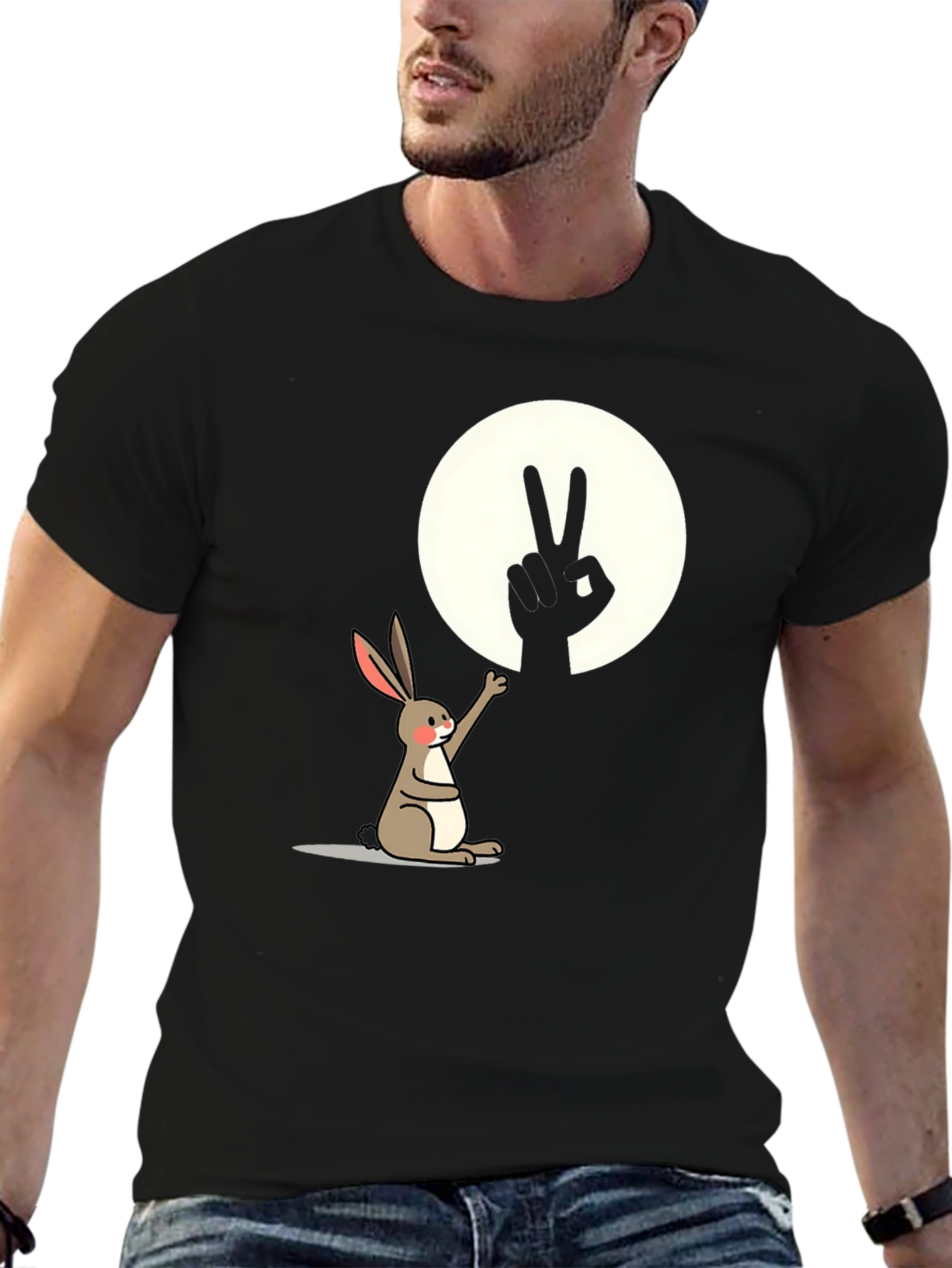 Camiseta con diseño de conejo y sombra de paz