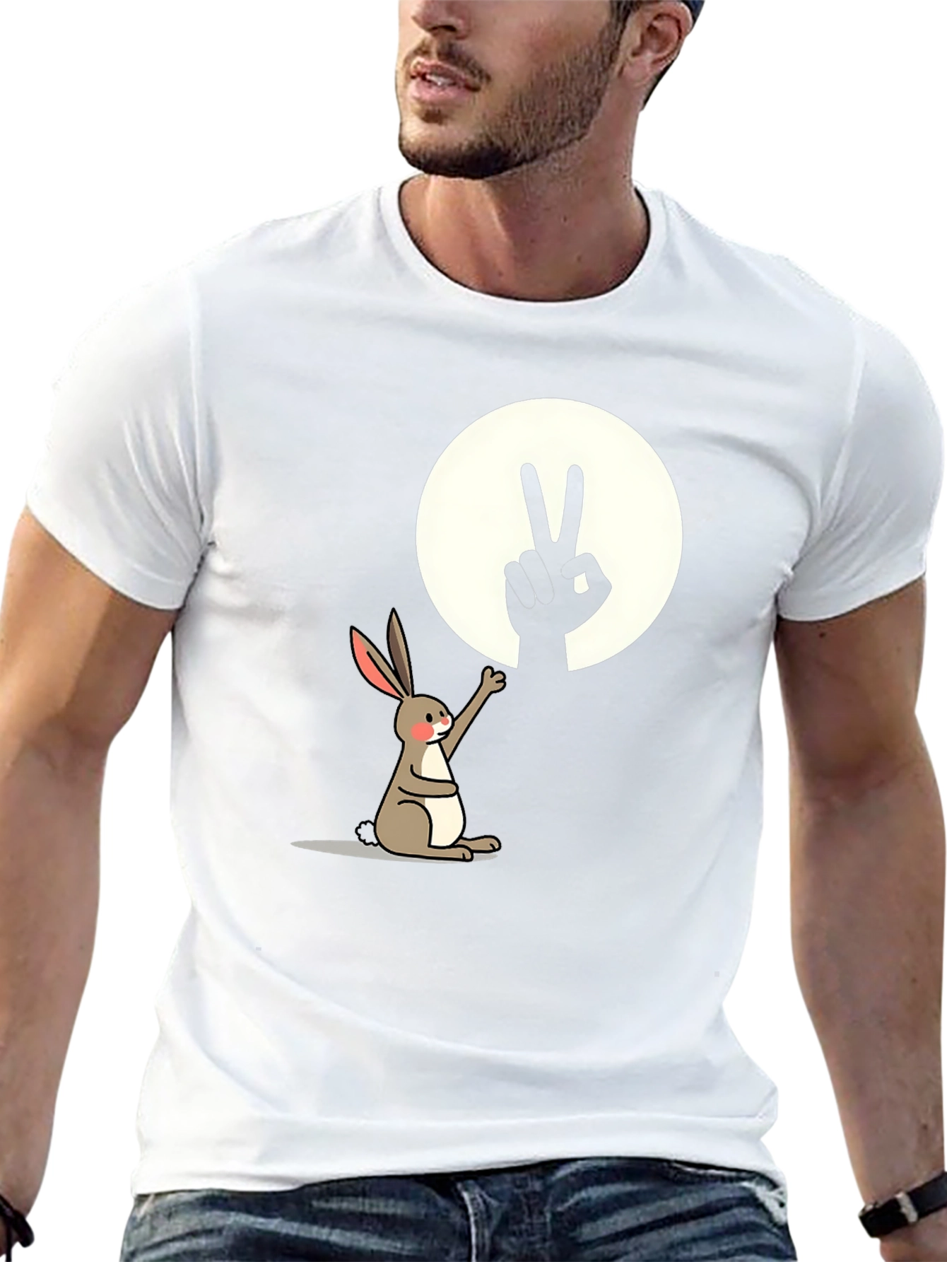 Camiseta con diseño de conejo y sombra de paz