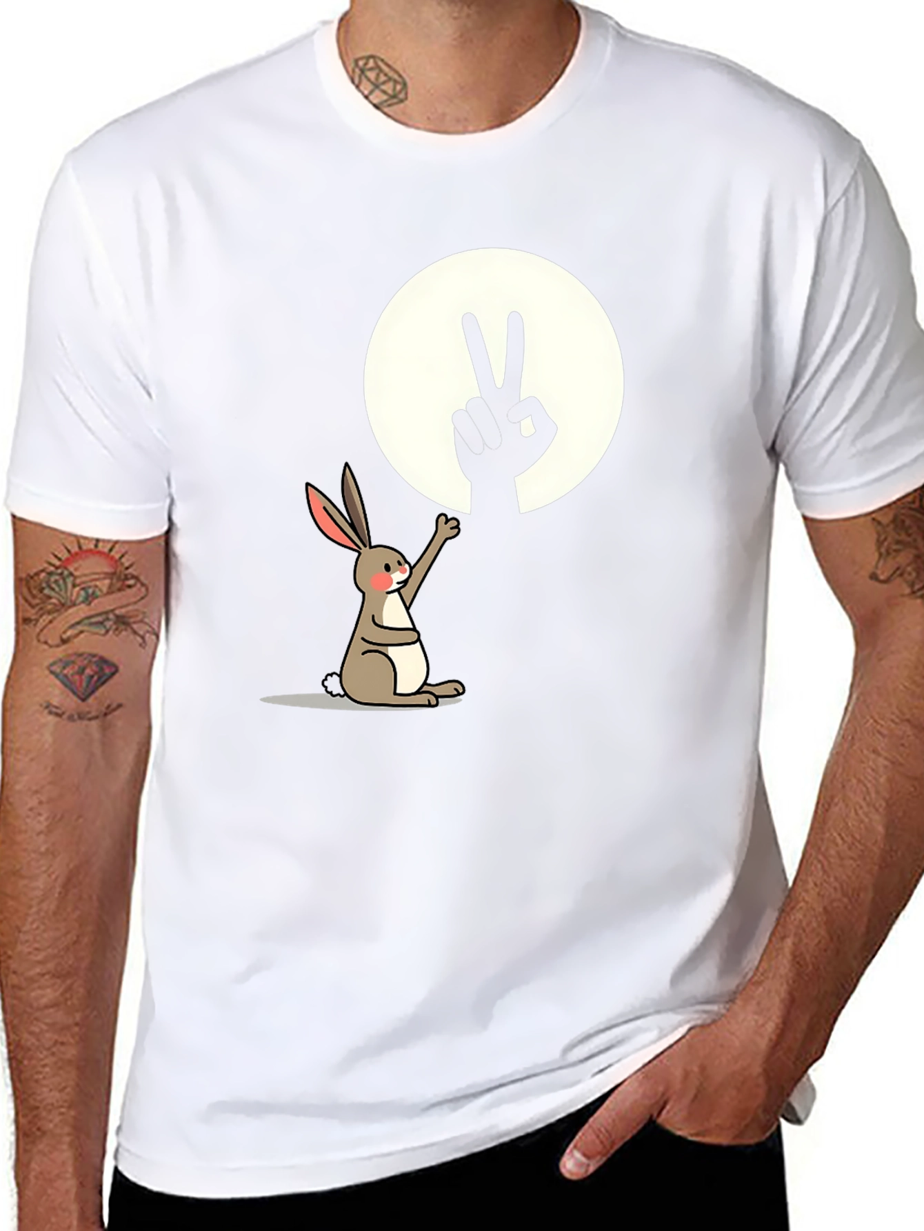 Camiseta con diseño de conejo y sombra de paz