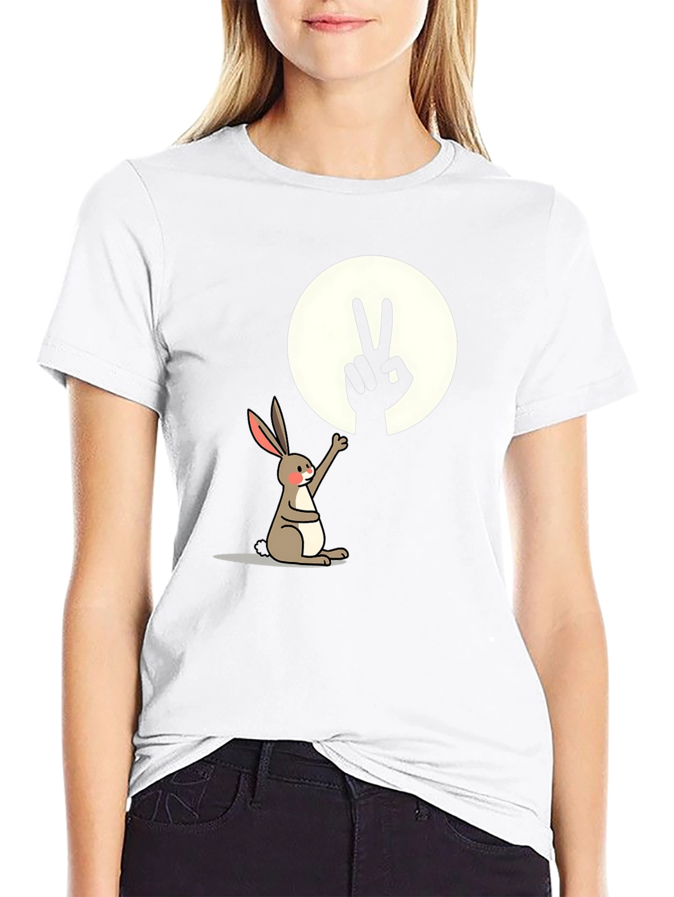 Camiseta con diseño de conejo y sombra de paz