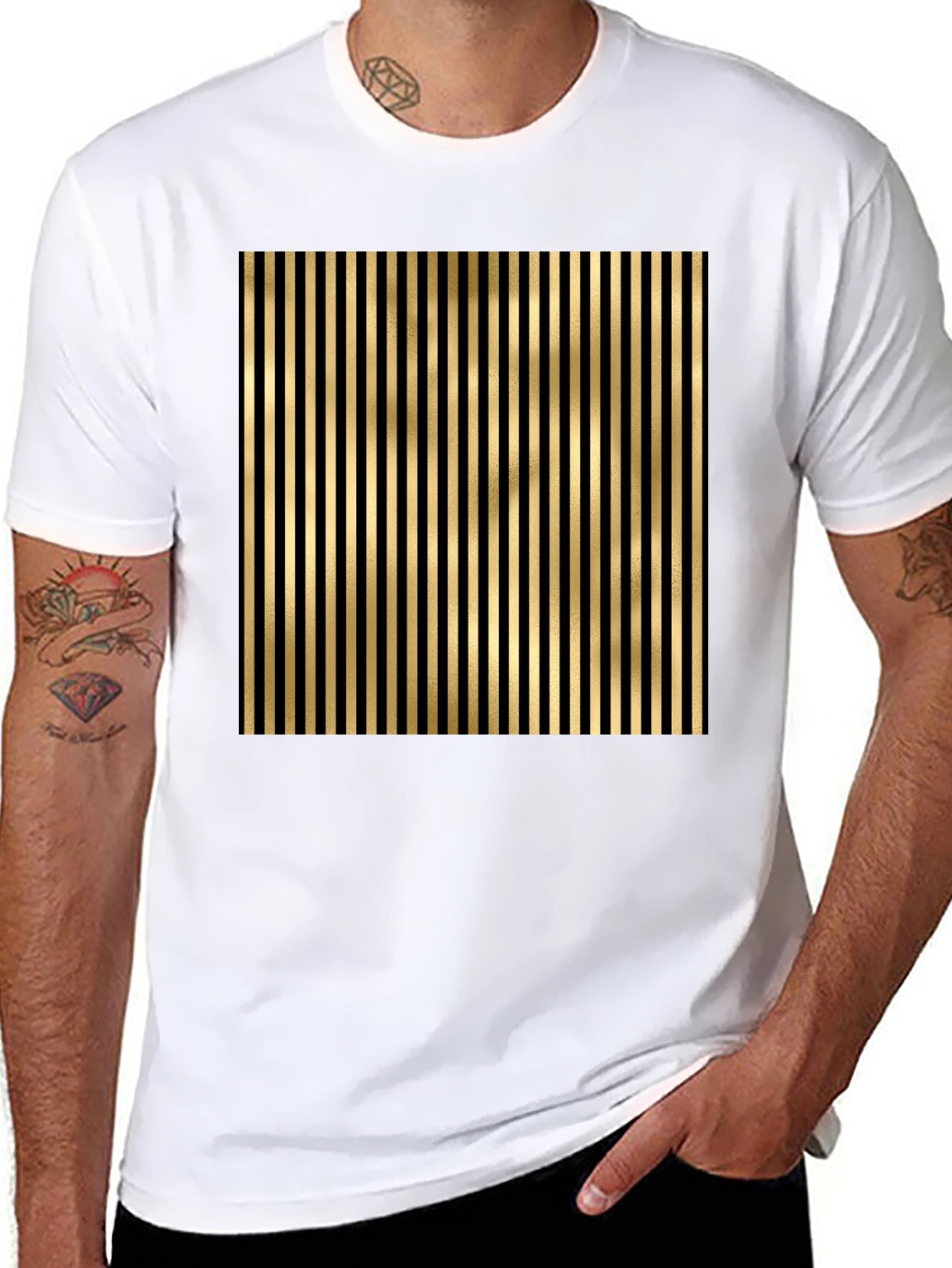 Camiseta Hombre Rayas Doradas Elegante Casual