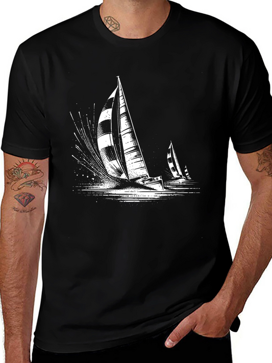 Camiseta Negra Náutica Estampada Velero