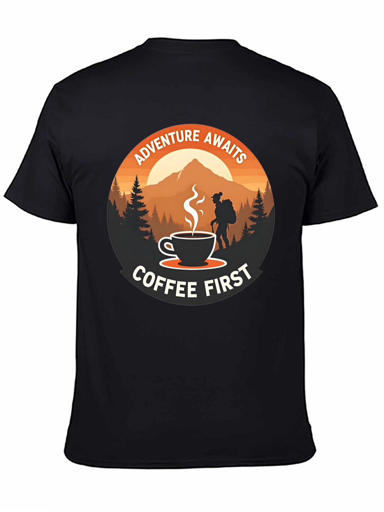 Camiseta Negra Aventura y Café