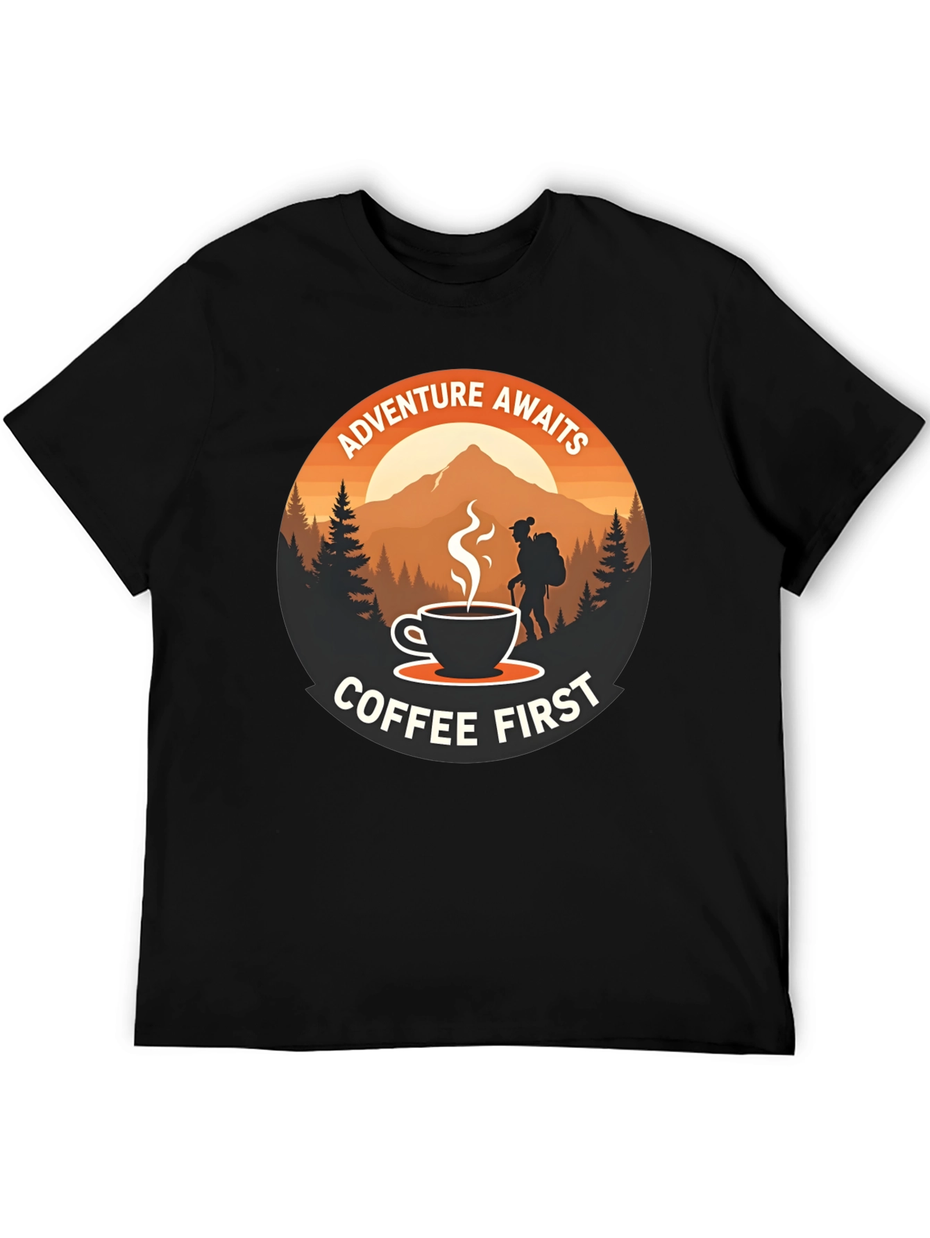 Camiseta Negra Aventura y Café