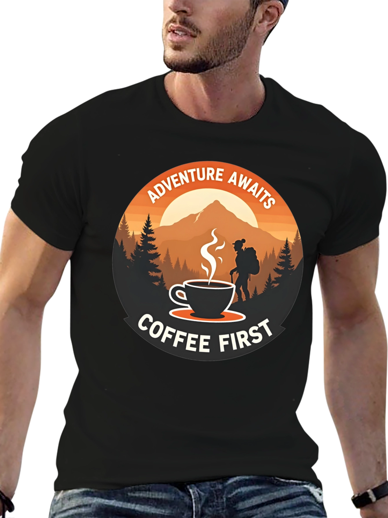 Camiseta Negra Aventura y Café