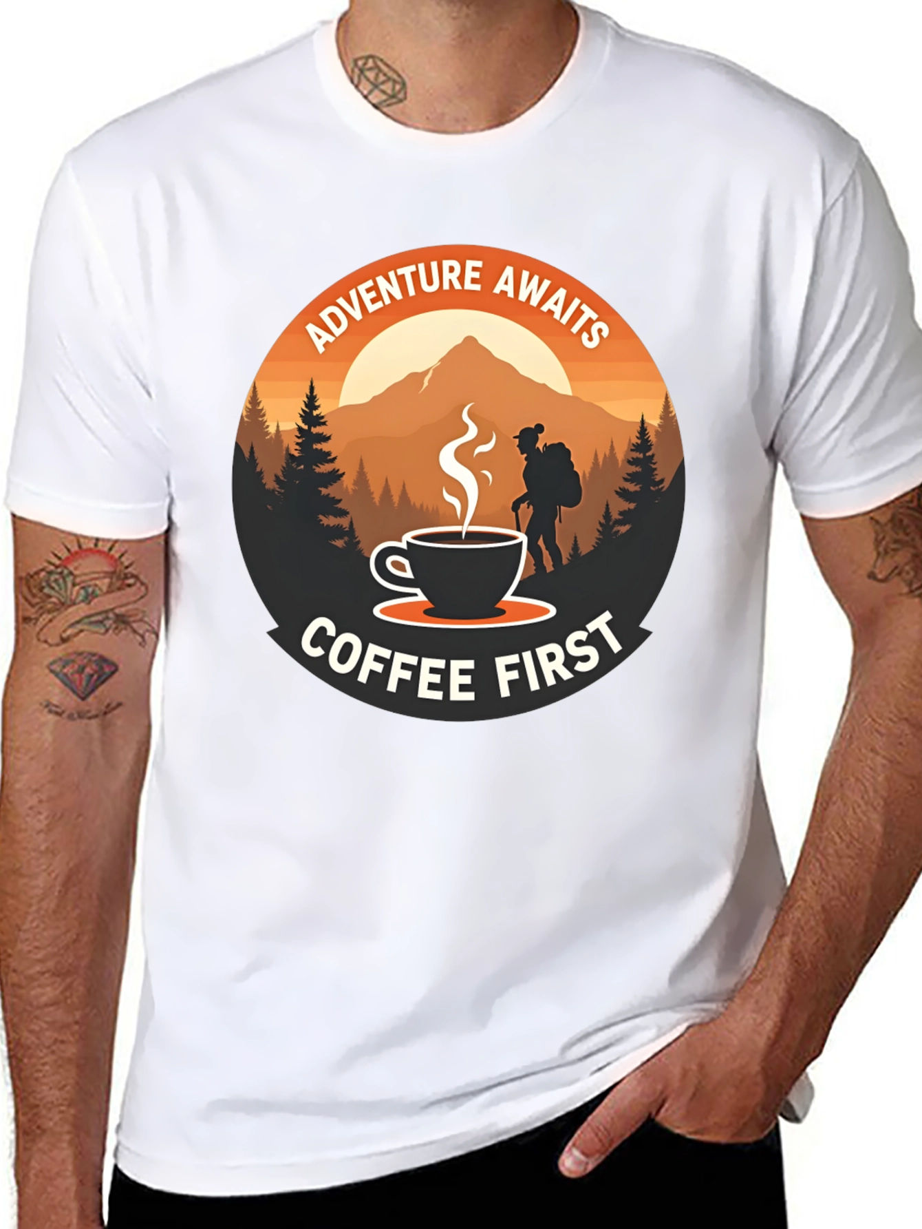 Camiseta Negra Aventura y Café